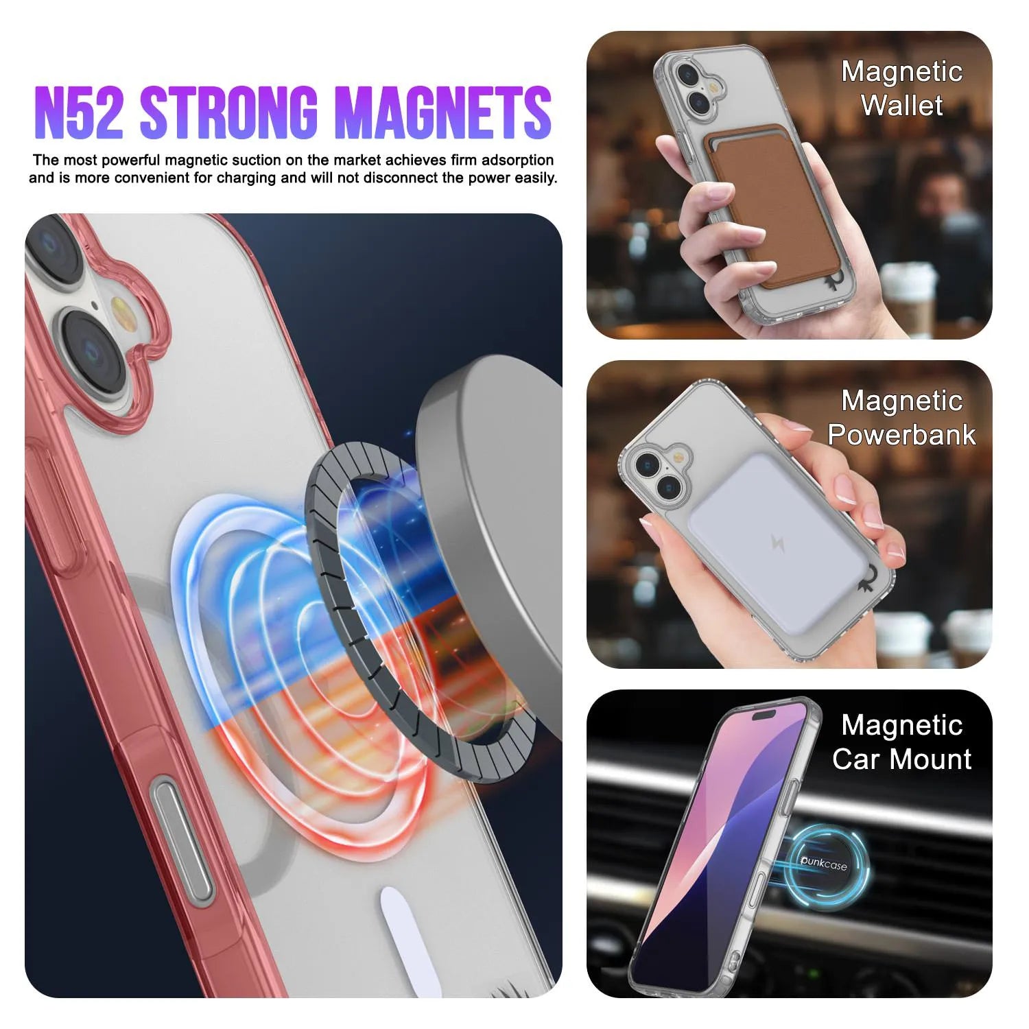 Punkcase iPhone 17 Magnetic Wireless Charging Case [ClearMag Series][Red]