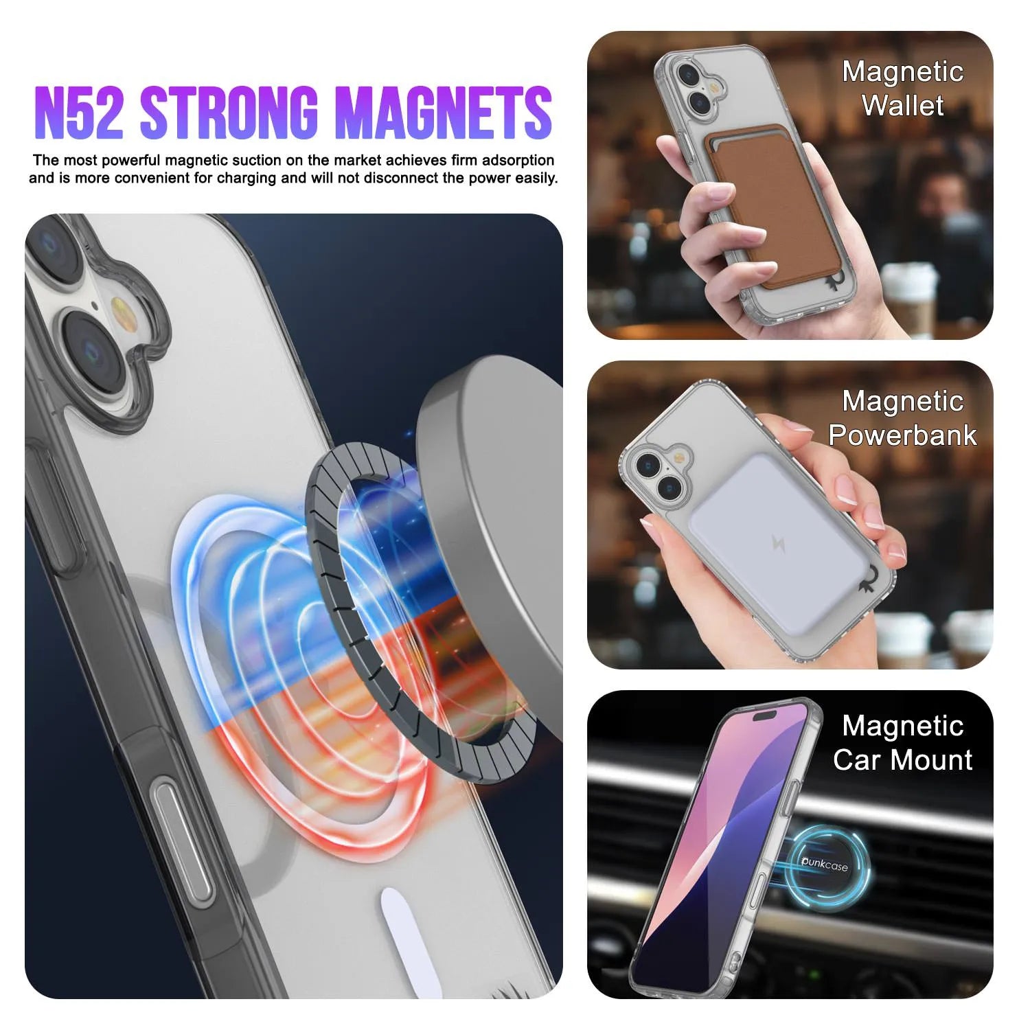 Punkcase iPhone 17 Magnetic Wireless Charging Case [ClearMag Series][Black]