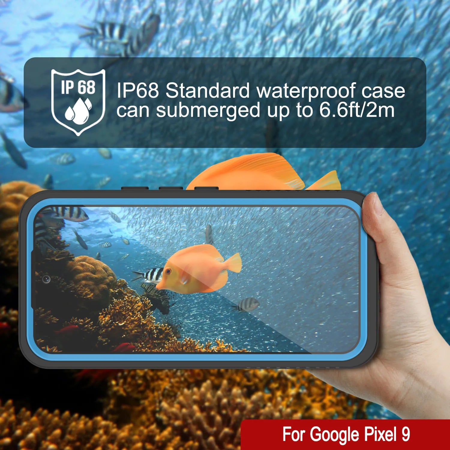 Google Pixel 9  Waterproof Case, Punkcase [Extreme Series] Armor Cover W/ Built In Screen Protector [Light Blue]