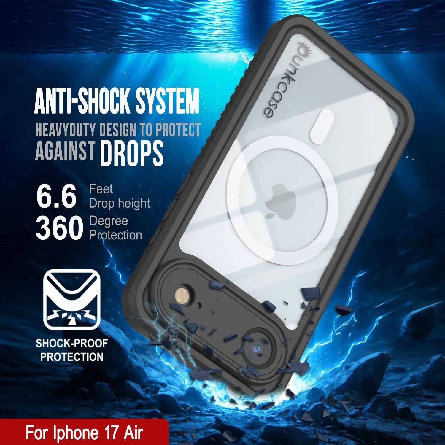 iPhone 17 Air Waterproof Case, Punkcase [Extreme Series] Armor Cover W/ Built In Screen Protector [Red]