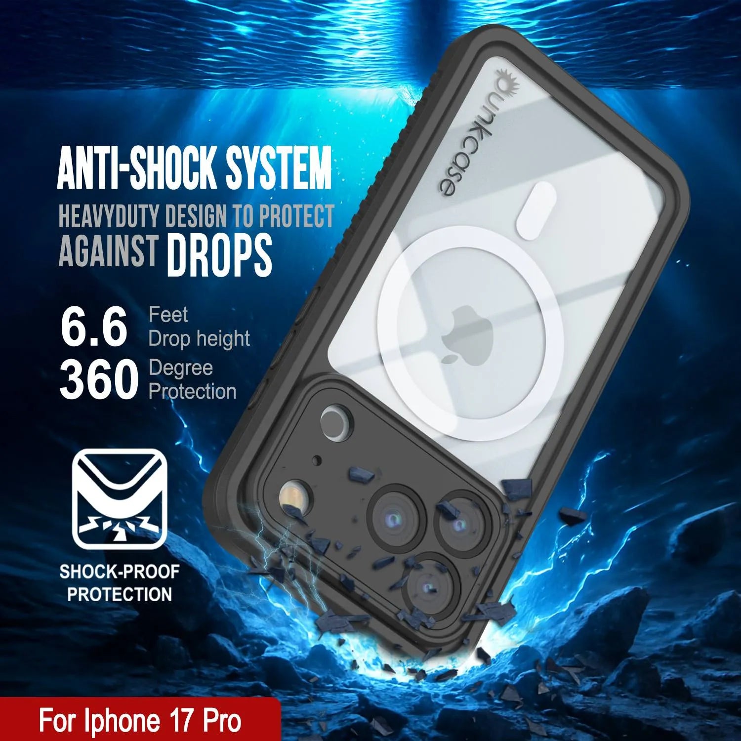 iPhone 17 Pro Waterproof Case, Punkcase [Extreme Mag Series] Armor Cover W/ Built In Screen Protector [Blue]