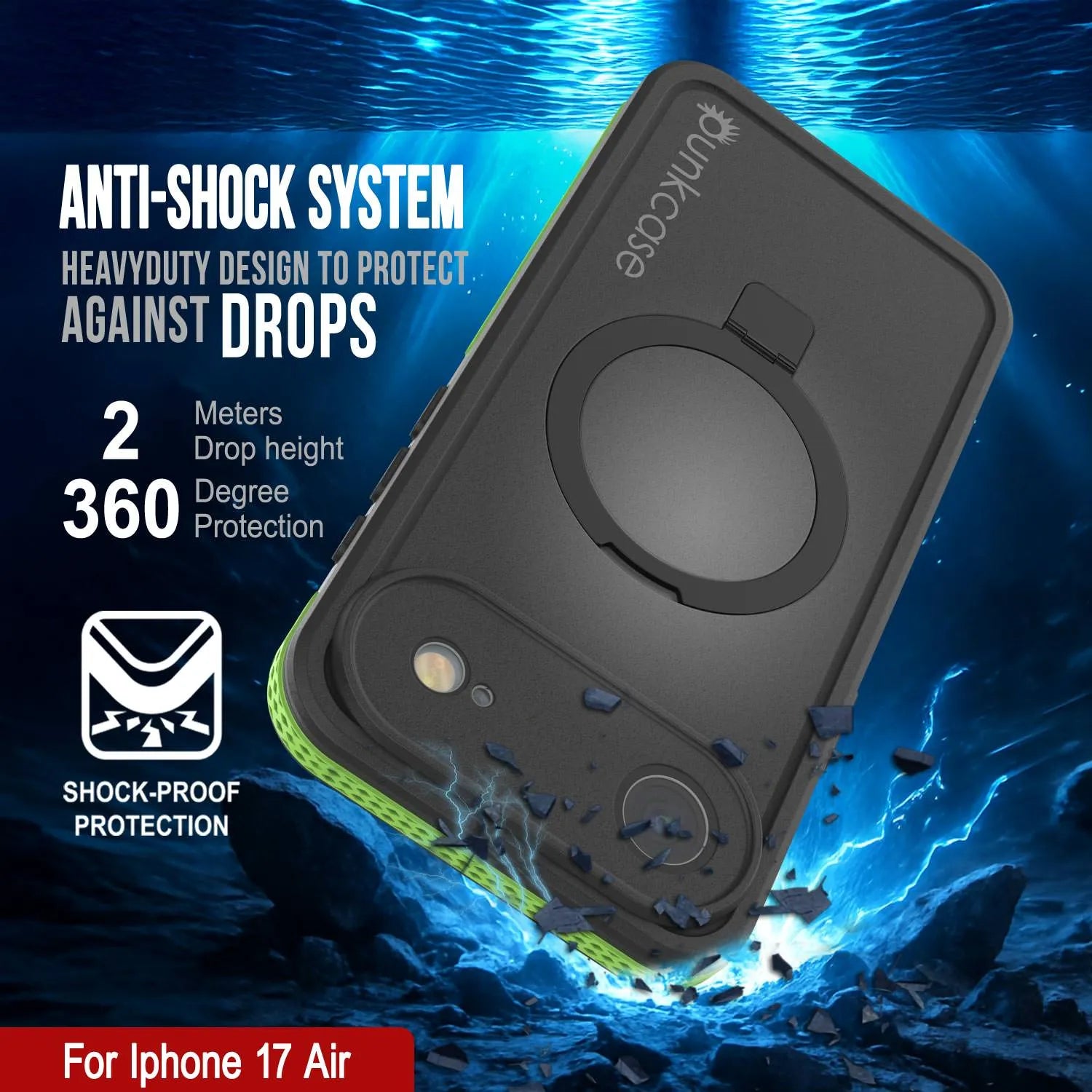 iPhone 17 Air Waterproof Case [Kickstud 2.0 Series] Protective IP68 Cover W/Screen Protector & Kickstand [Green]