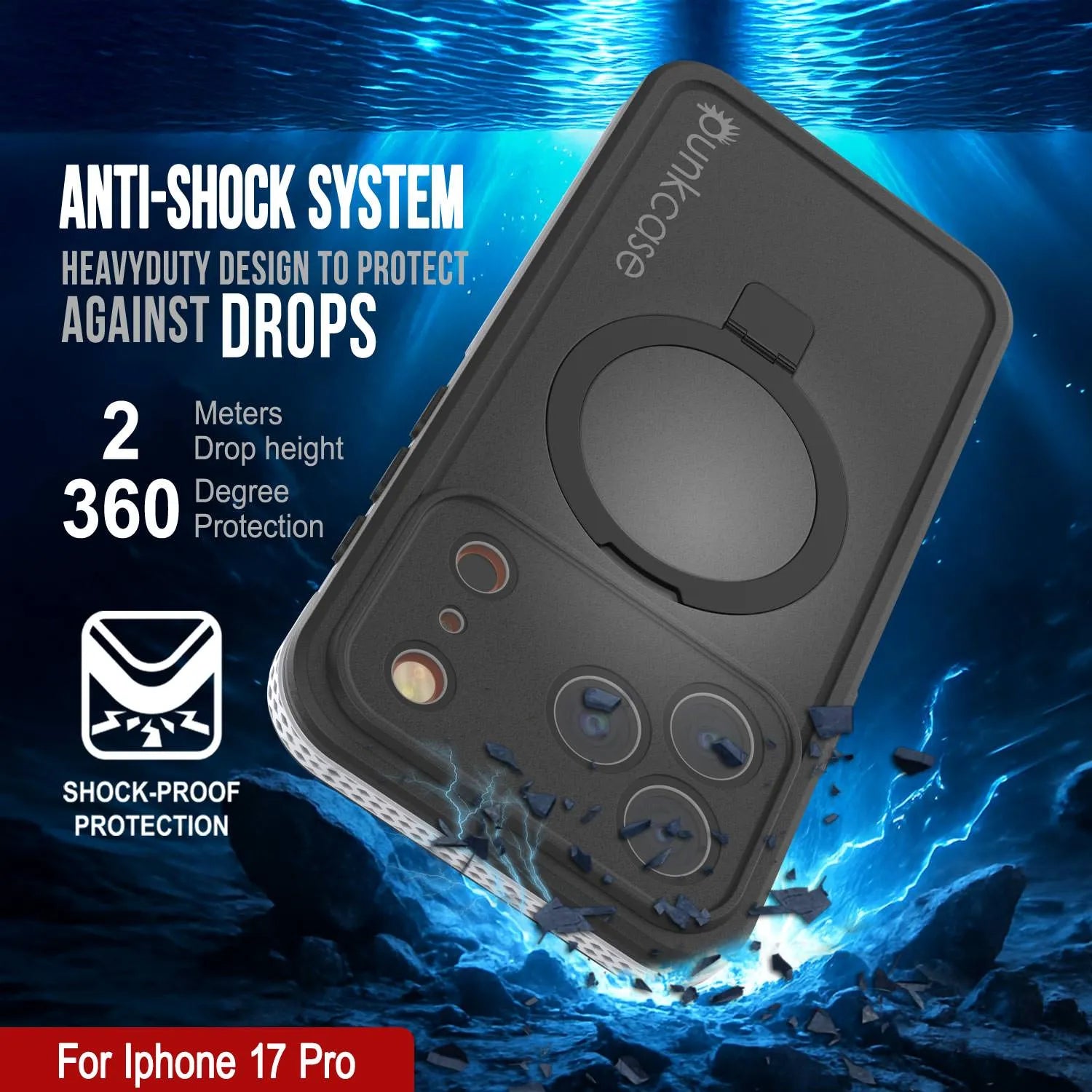 iPhone 17 pro Waterproof Case [Kickstud 2.0 Series] Protective IP68 Cover W/Screen Protector & Kickstand [White]