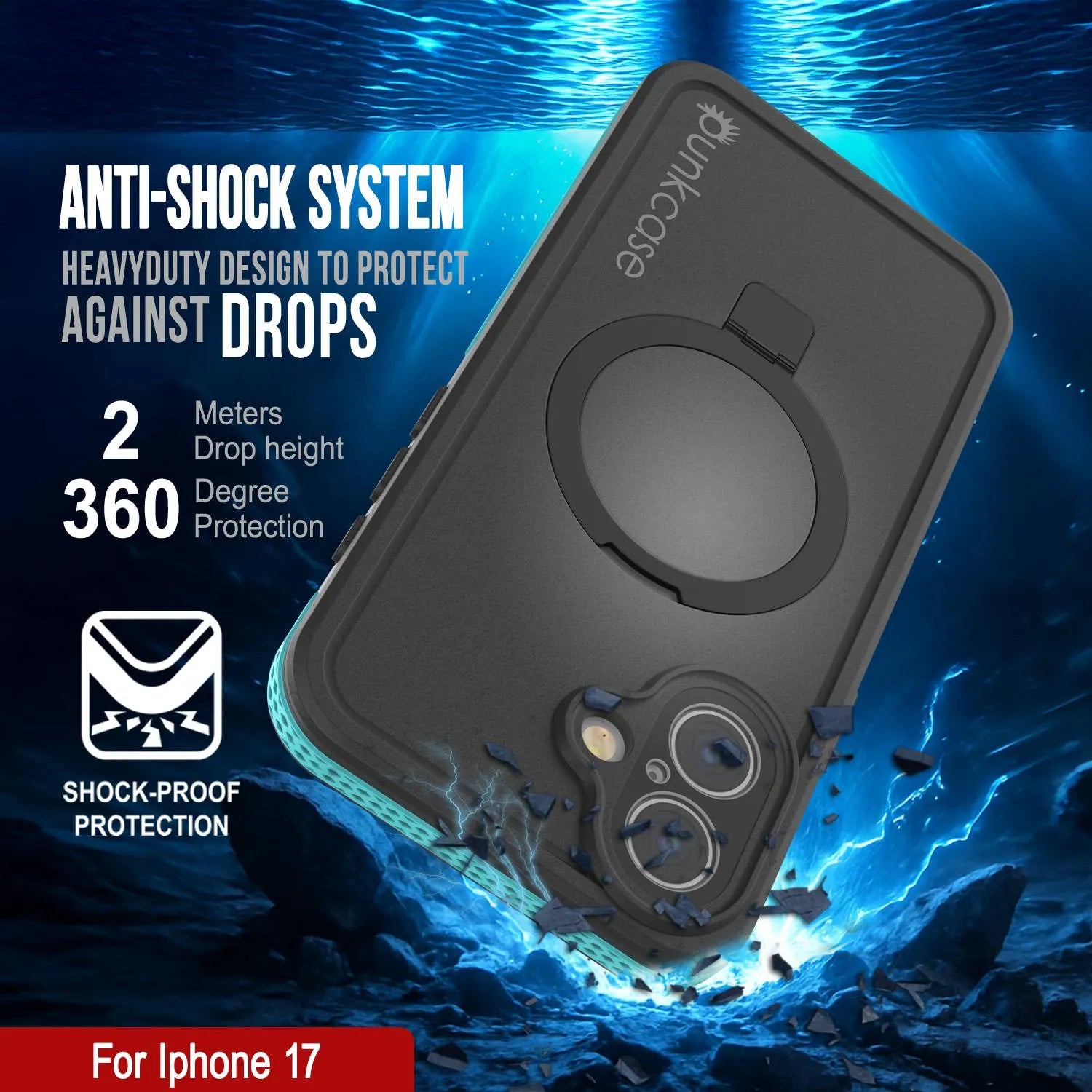iPhone 17 Waterproof Case [Kickstud 2.0 Series] Protective IP68 Cover W/Screen Protector & Kickstand [Teal]