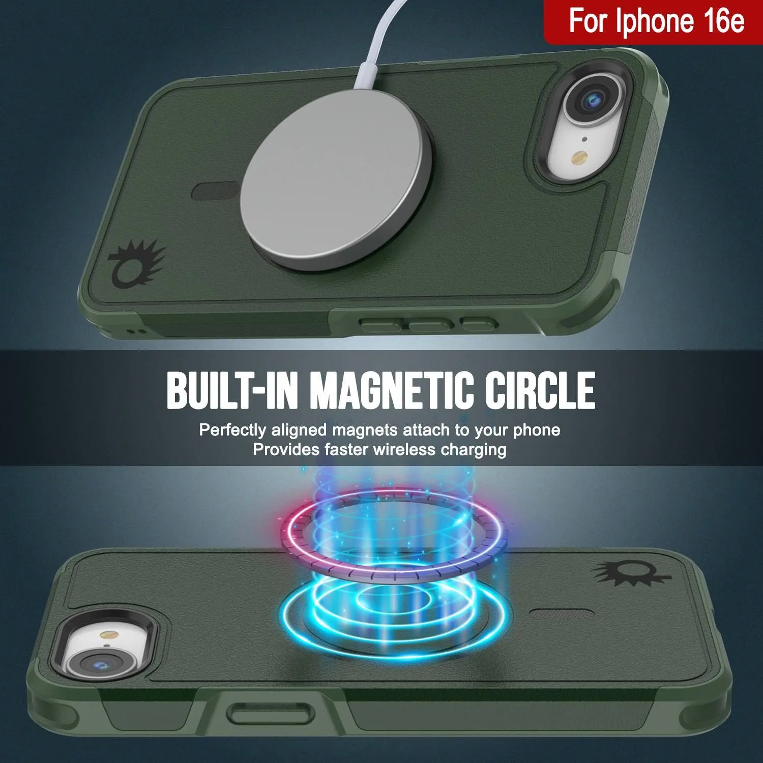 PunkCase iPhone 16e Case, [Spartan 2.0 Series] Clear Rugged Heavy Duty Cover W/Built in Screen Protector [dark green]