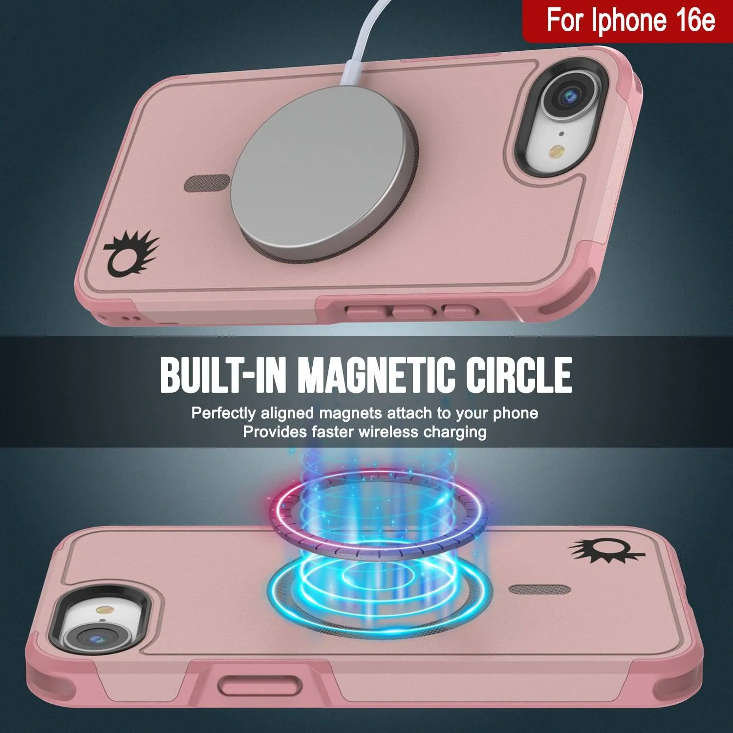 PunkCase iPhone 16e Case, [Spartan 2.0 Series] Clear Rugged Heavy Duty Cover W/Built in Screen Protector [pink]