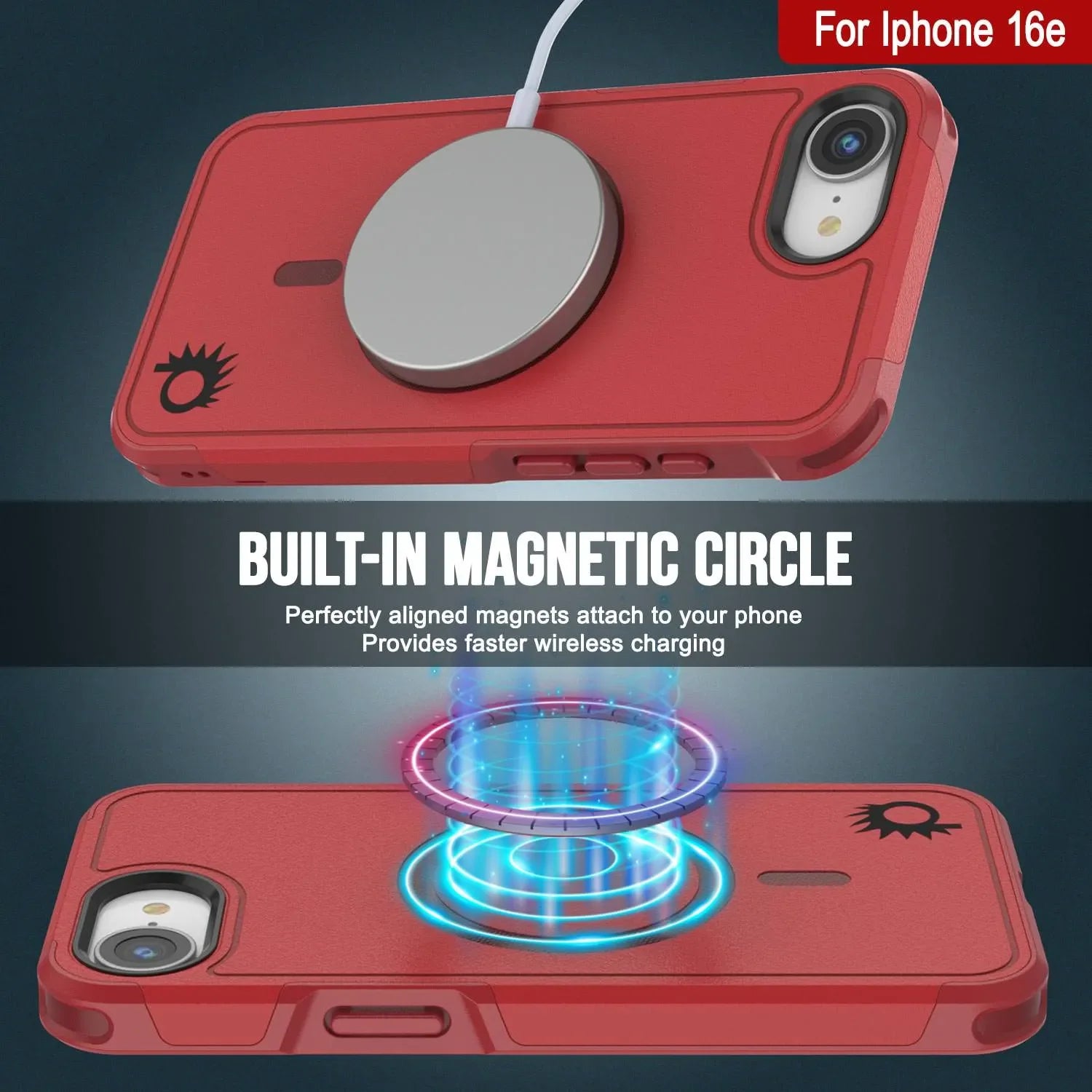 PunkCase iPhone 16e Case, [Spartan 2.0 Series] Clear Rugged Heavy Duty Cover W/Built in Screen Protector [red]