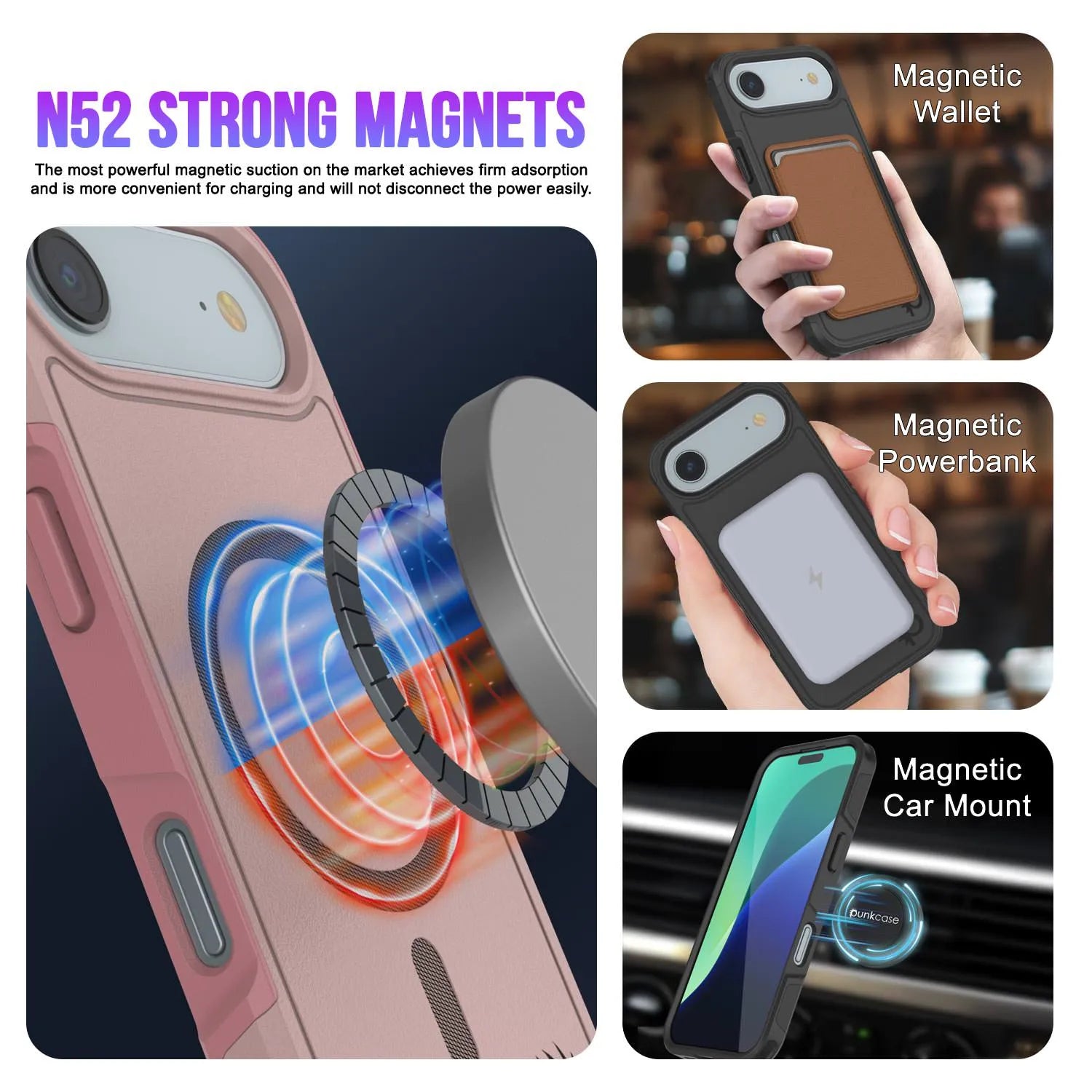 PunkCase iPhone 17 Air Case, [Spartan 2.0 Series] Clear Rugged Heavy Duty Cover W/Built in Screen Protector [pink]