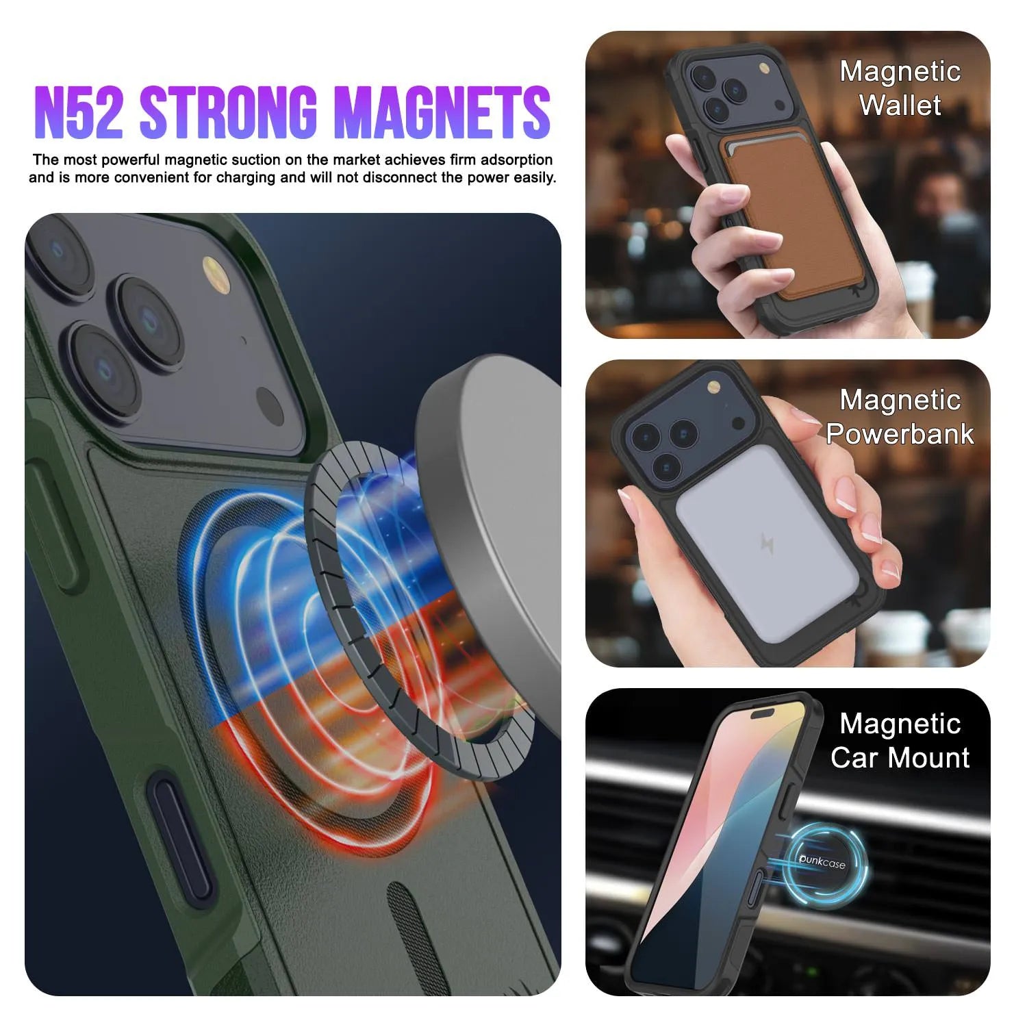 PunkCase iPhone 17 Pro Max Case, [Spartan 2.0 Series] Clear Rugged Heavy Duty Cover W/Built in Screen Protector [dark green]