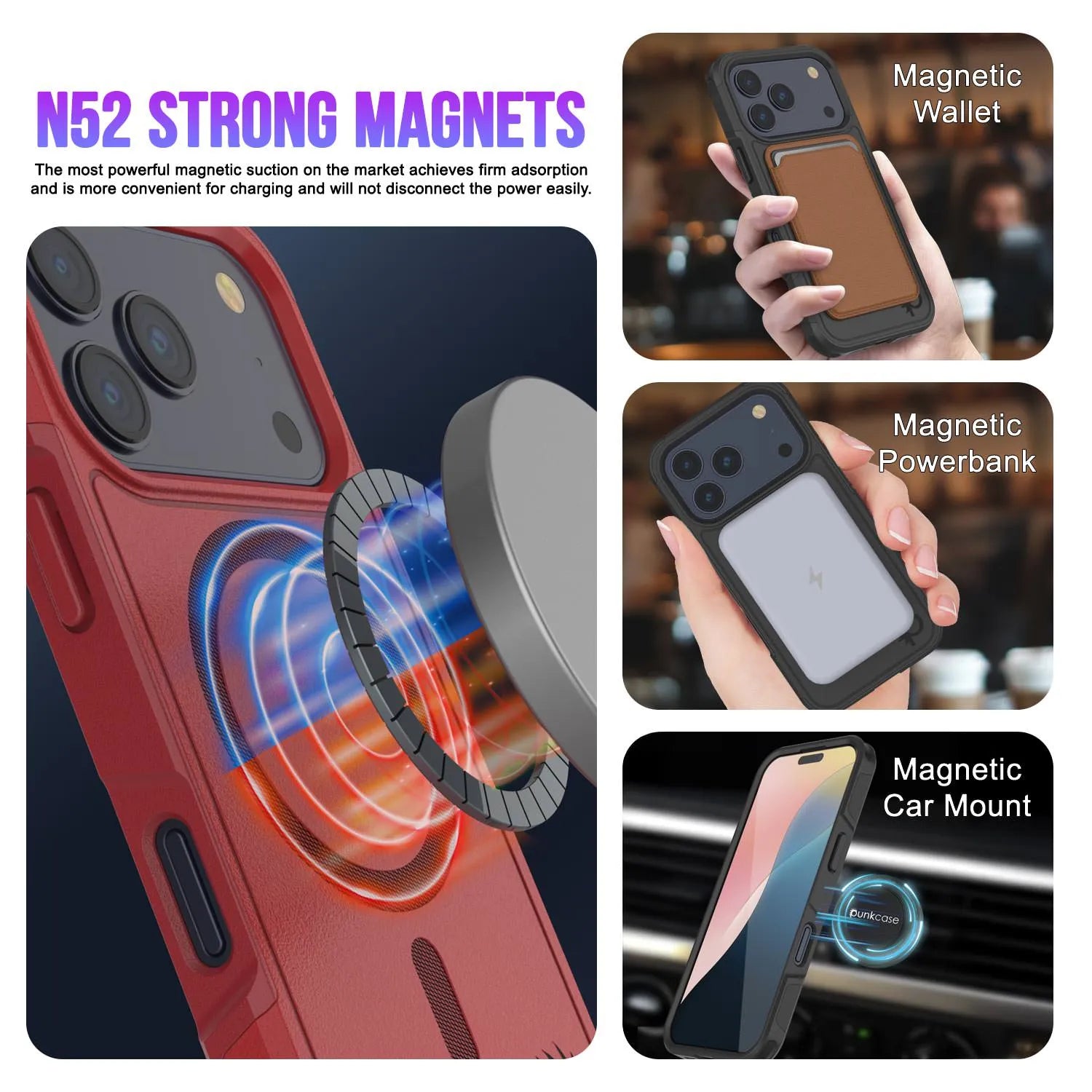 PunkCase iPhone 17 Pro Max Case, [Spartan 2.0 Series] Clear Rugged Heavy Duty Cover W/Built in Screen Protector [red]