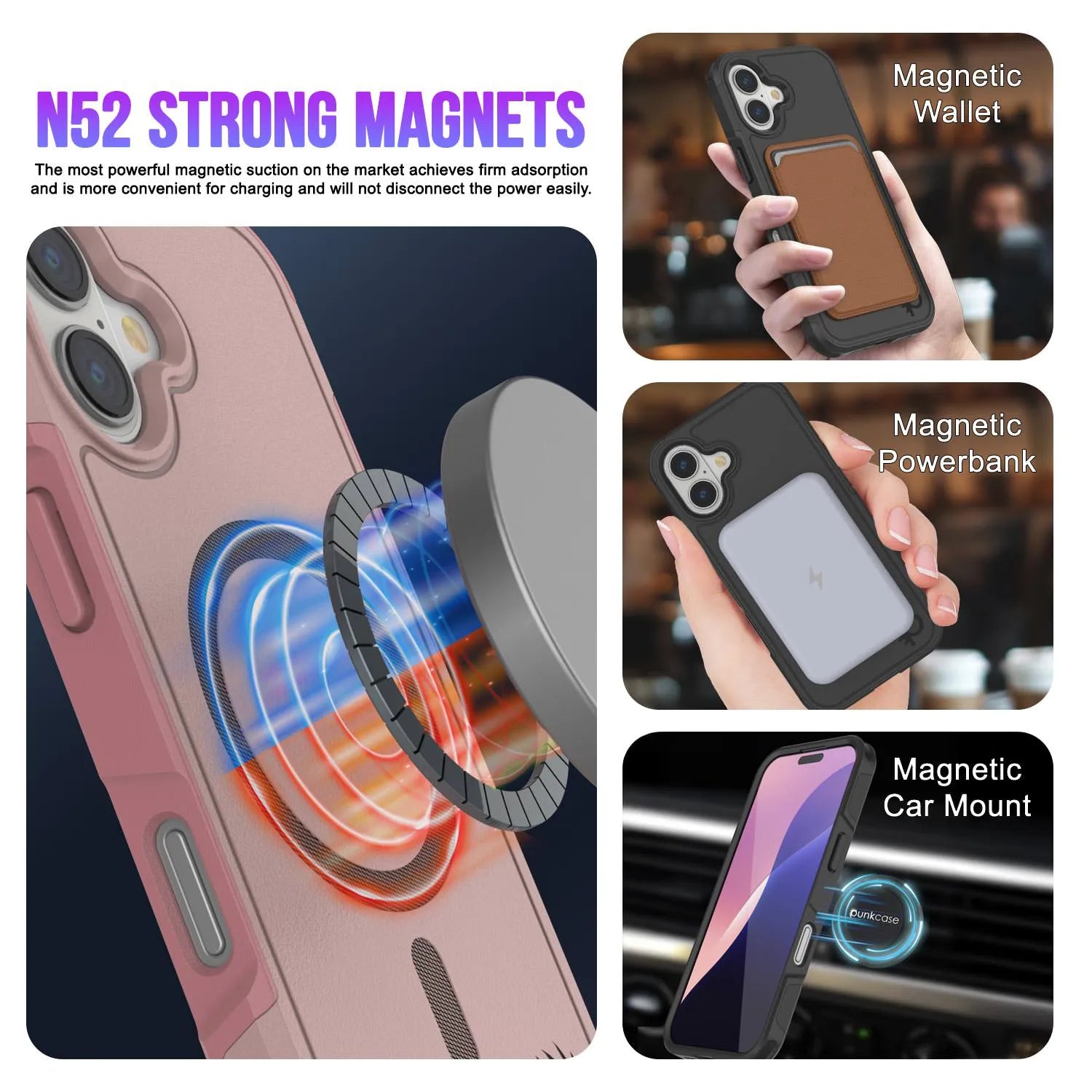 PunkCase iPhone 17 Case, [Spartan 2.0 Series] Clear Rugged Heavy Duty Cover W/Built in Screen Protector [pink]