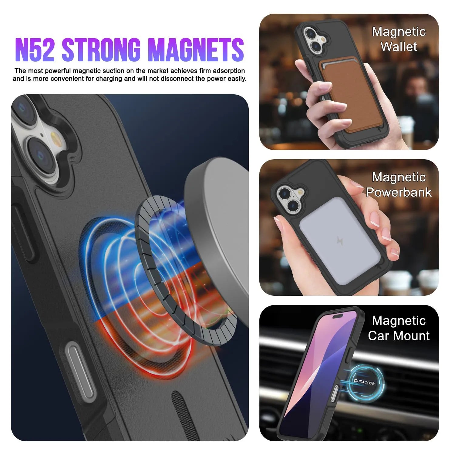 PunkCase iPhone 17 Case, [Spartan 2.0 Series] Clear Rugged Heavy Duty Cover W/Built in Screen Protector [Black]