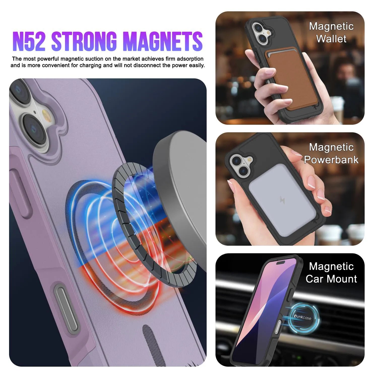 PunkCase iPhone 17 Case, [Spartan 2.0 Series] Clear Rugged Heavy Duty Cover W/Built in Screen Protector [lilac]