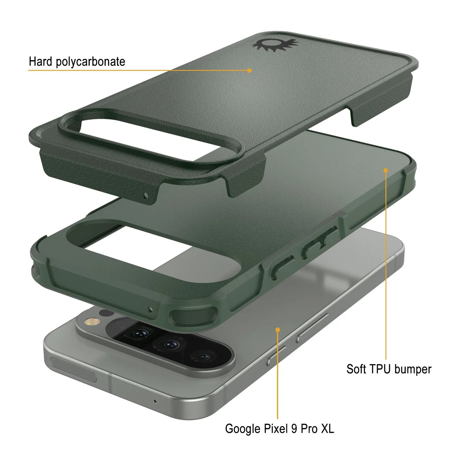 PunkCase Google Pixel 9 Pro XL Case, [Spartan 2.0 Series] Clear Rugged Heavy Duty Cover W/Built in Screen Protector [Dark Green]