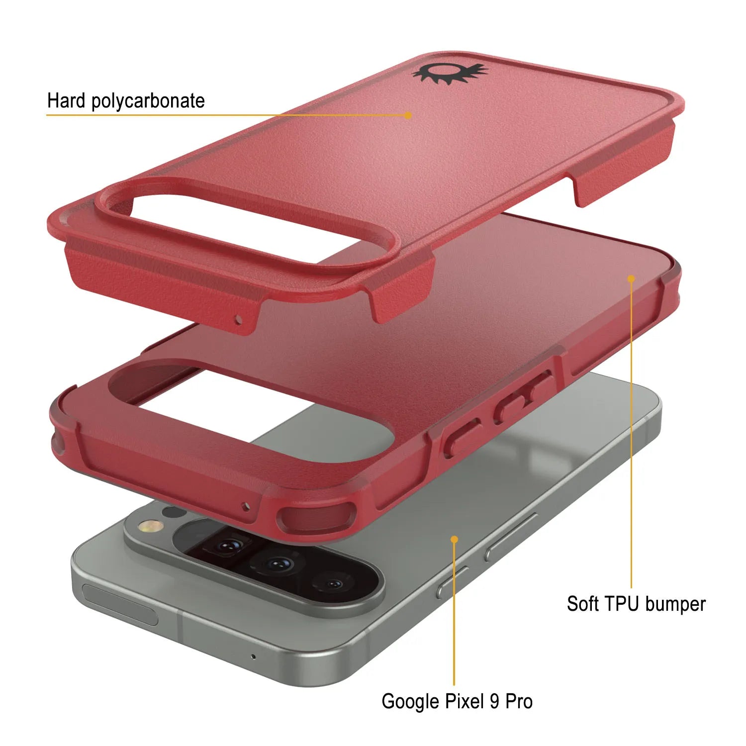 PunkCase Google Pixel 9 Pro Case, [Spartan 2.0 Series] Clear Rugged Heavy Duty Cover W/Built in Screen Protector [Red]