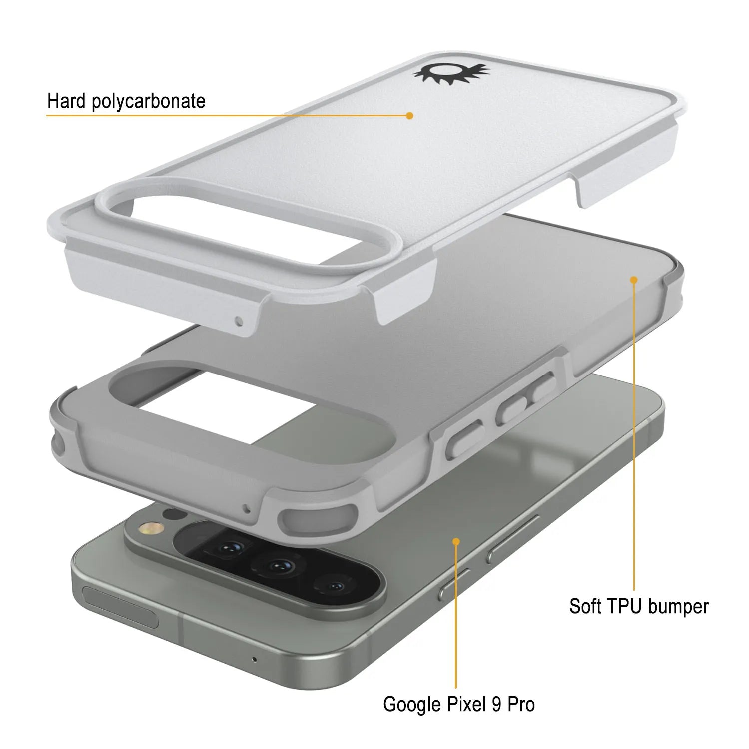 PunkCase Google Pixel 9 Pro Case, [Spartan 2.0 Series] Clear Rugged Heavy Duty Cover W/Built in Screen Protector [White]