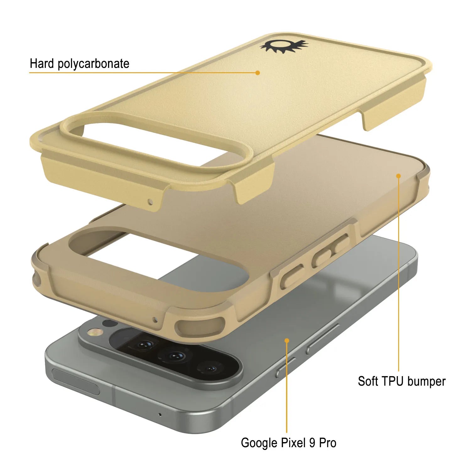PunkCase Google Pixel 9 Pro Case, [Spartan 2.0 Series] Clear Rugged Heavy Duty Cover W/Built in Screen Protector [Yellow]