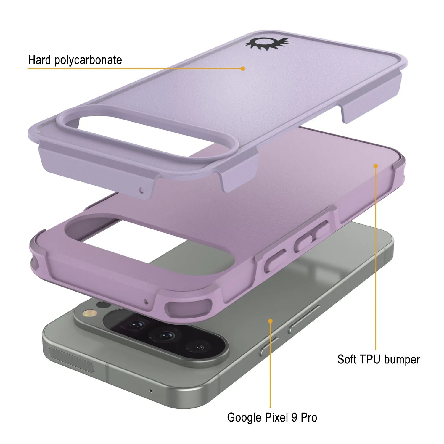 PunkCase Google Pixel 9 Pro Case, [Spartan 2.0 Series] Clear Rugged Heavy Duty Cover W/Built in Screen Protector [Lilac]