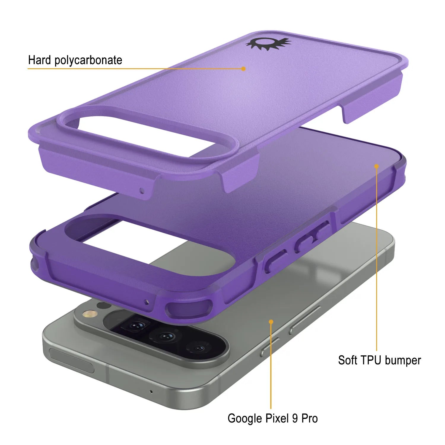 PunkCase Google Pixel 9 Pro Case, [Spartan 2.0 Series] Clear Rugged Heavy Duty Cover W/Built in Screen Protector [Purple]