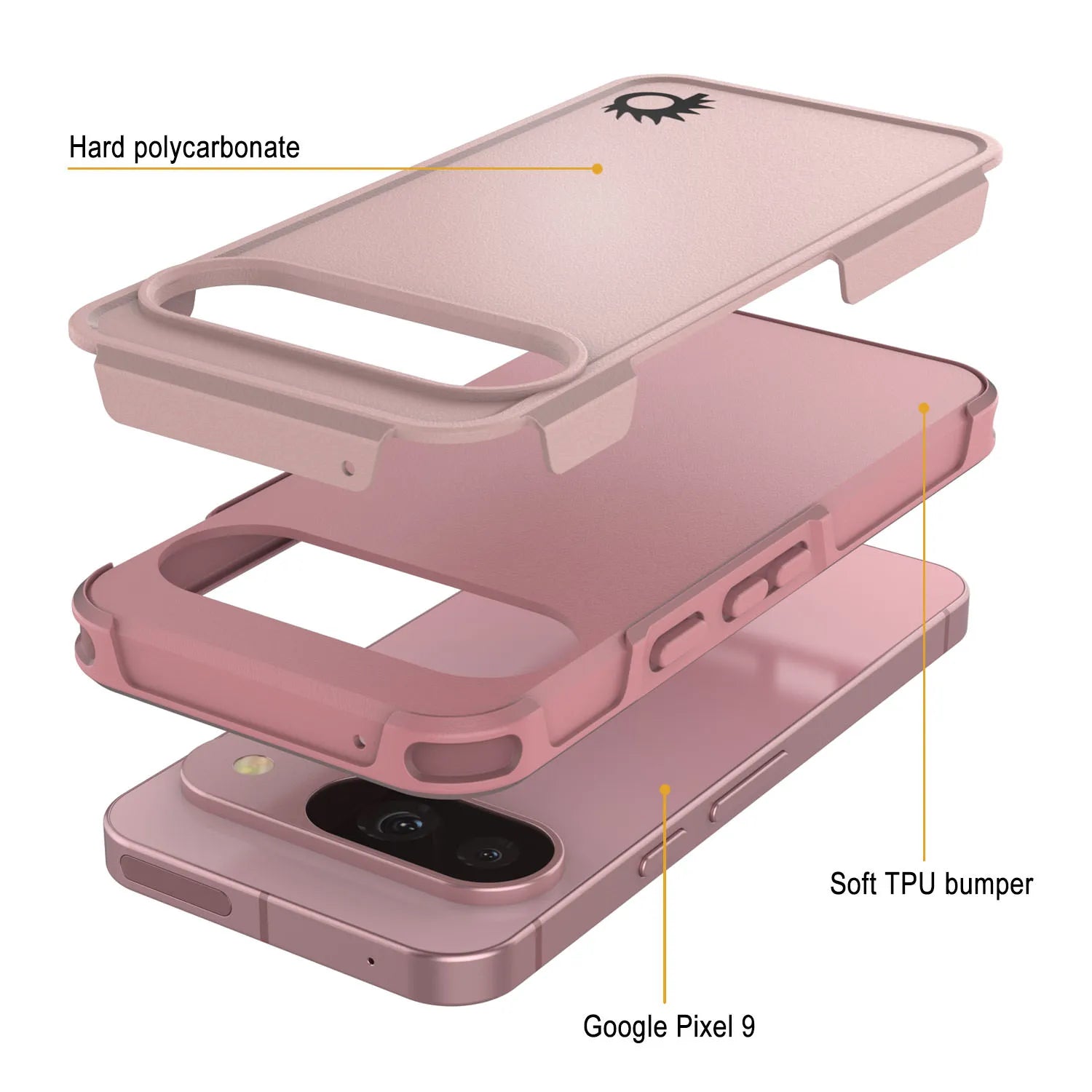PunkCase Google Pixel 9 Case, [Spartan 2.0 Series] Clear Rugged Heavy Duty Cover W/Built in Screen Protector [Pink]