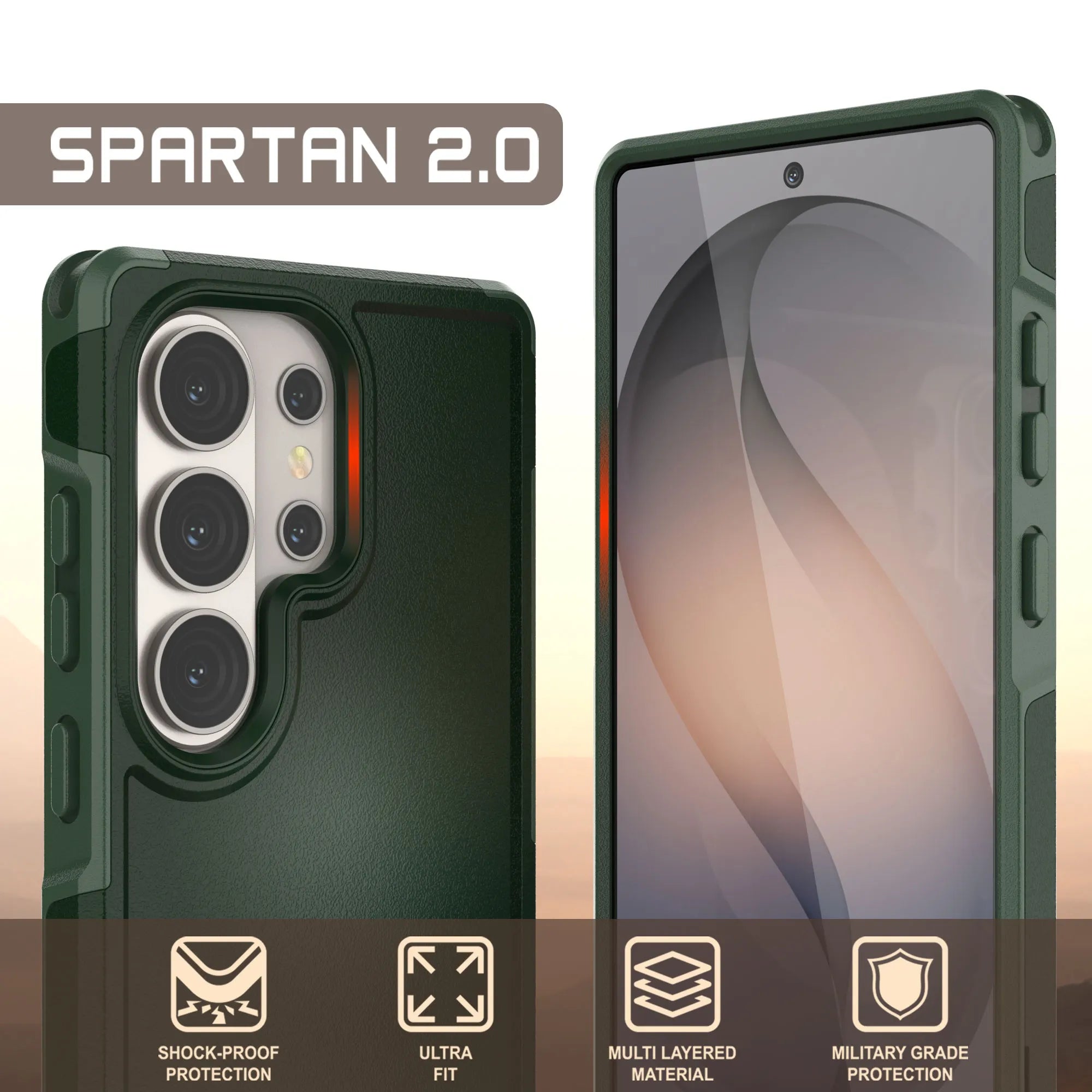 PunkCase Galaxy S26 Ultra Case, [Spartan 2.0 Series] Clear Rugged Heavy Duty Cover [Dark Green]