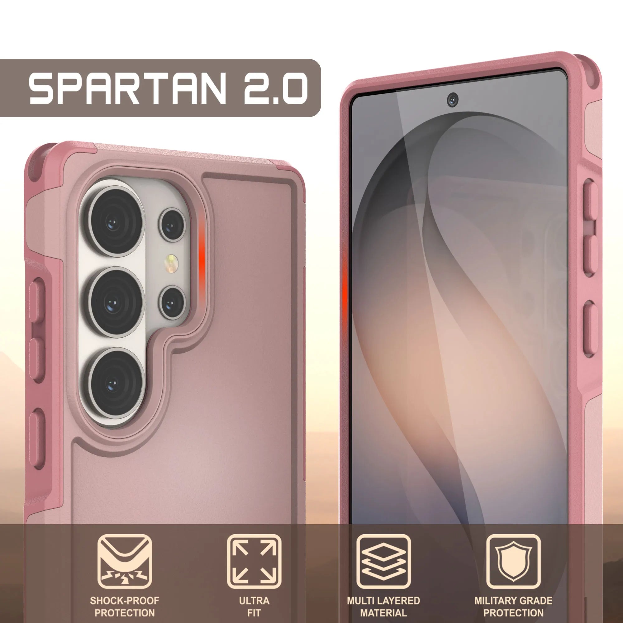 PunkCase Galaxy S26 Ultra Case, [Spartan 2.0 Series] Clear Rugged Heavy Duty Cover [Pink]