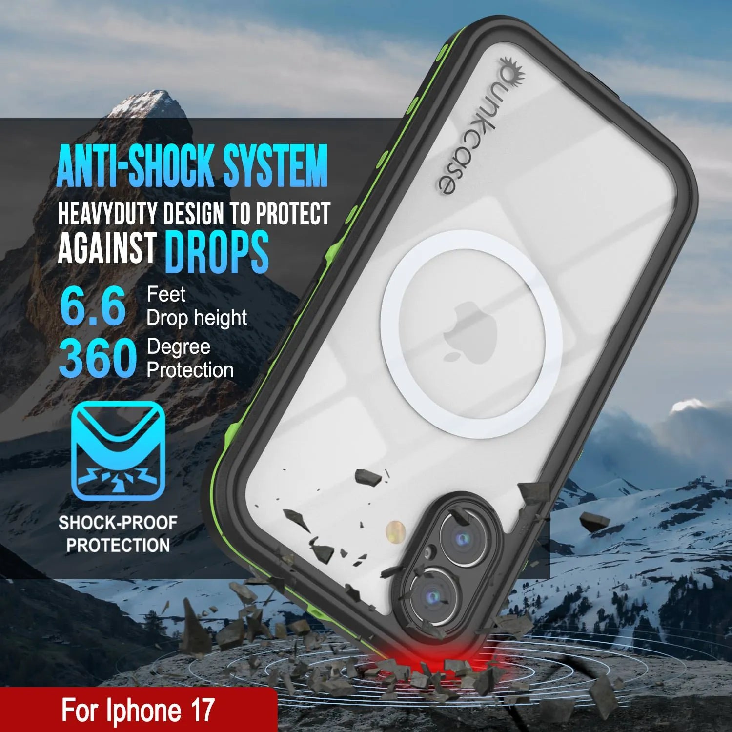 iPhone 17 Waterproof IP68 Case, Punkcase [Light green] [StudStar Series] [Slim Fit] [Dirtproof]