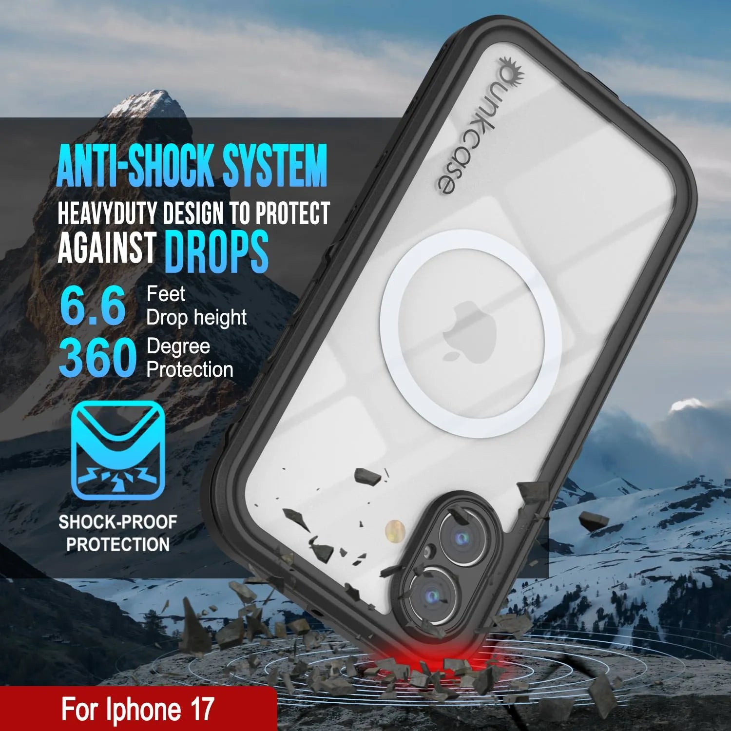 iPhone 17 Waterproof IP68 Case, Punkcase [Black] [StudStar Series] [Slim Fit]