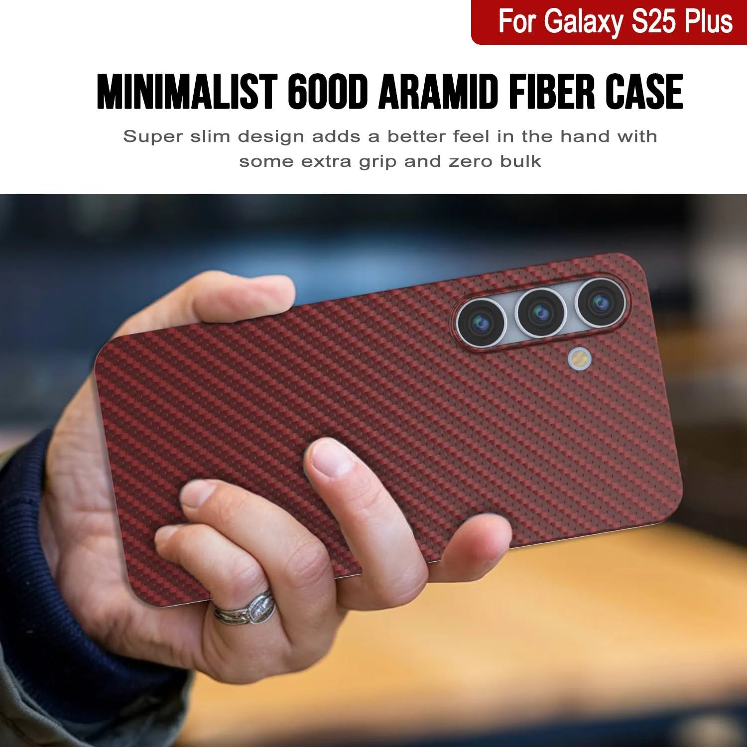 Punkcase Galaxy S25 Plus Carbon Fiber Case [AramidShield Series] Ultra Slim & Light Kevlar [Red]