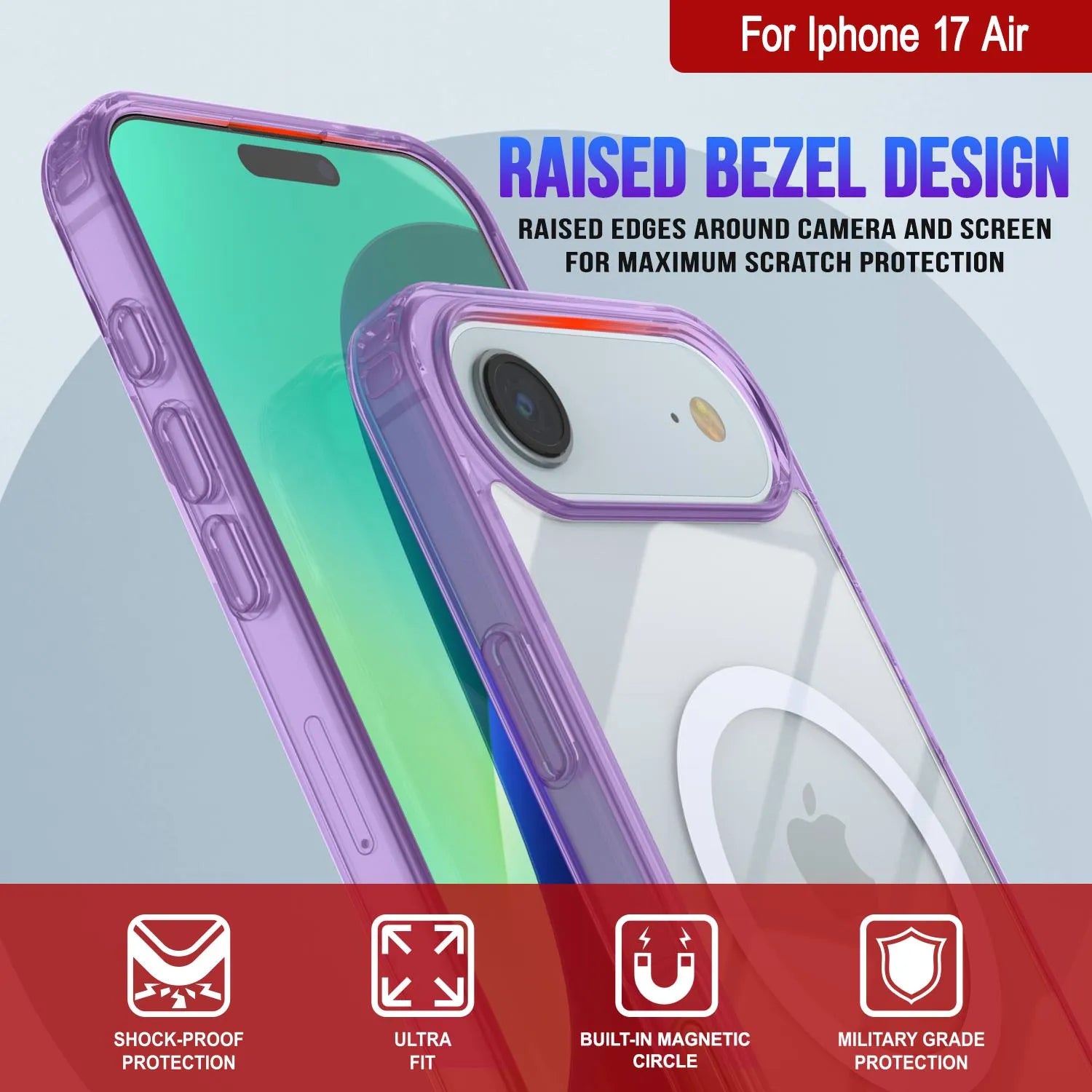 Punkcase iPhone 17 Air Magnetic Wireless Charging Case [ClearMag Series][Purple]