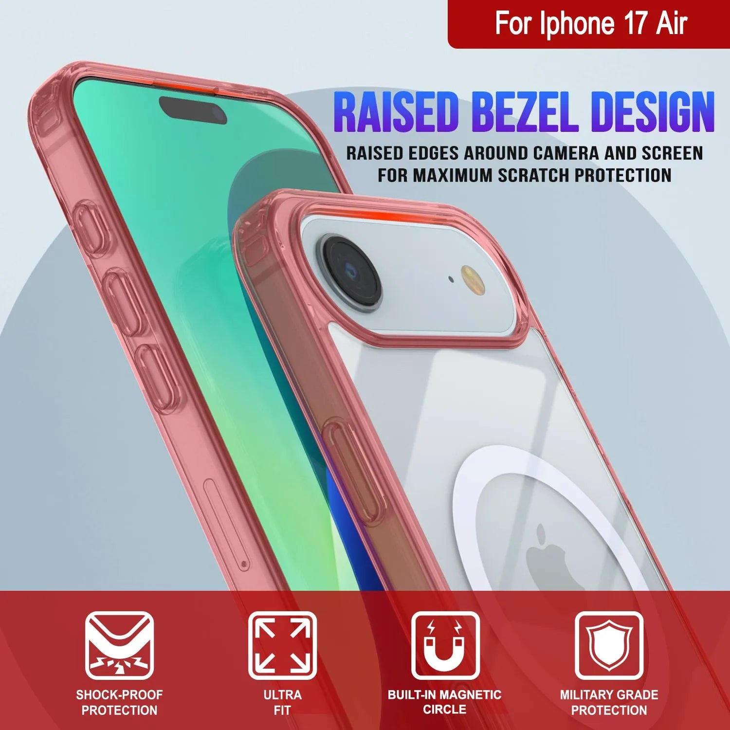 Punkcase iPhone 17 Air Magnetic Wireless Charging Case [ClearMag Series][Red]