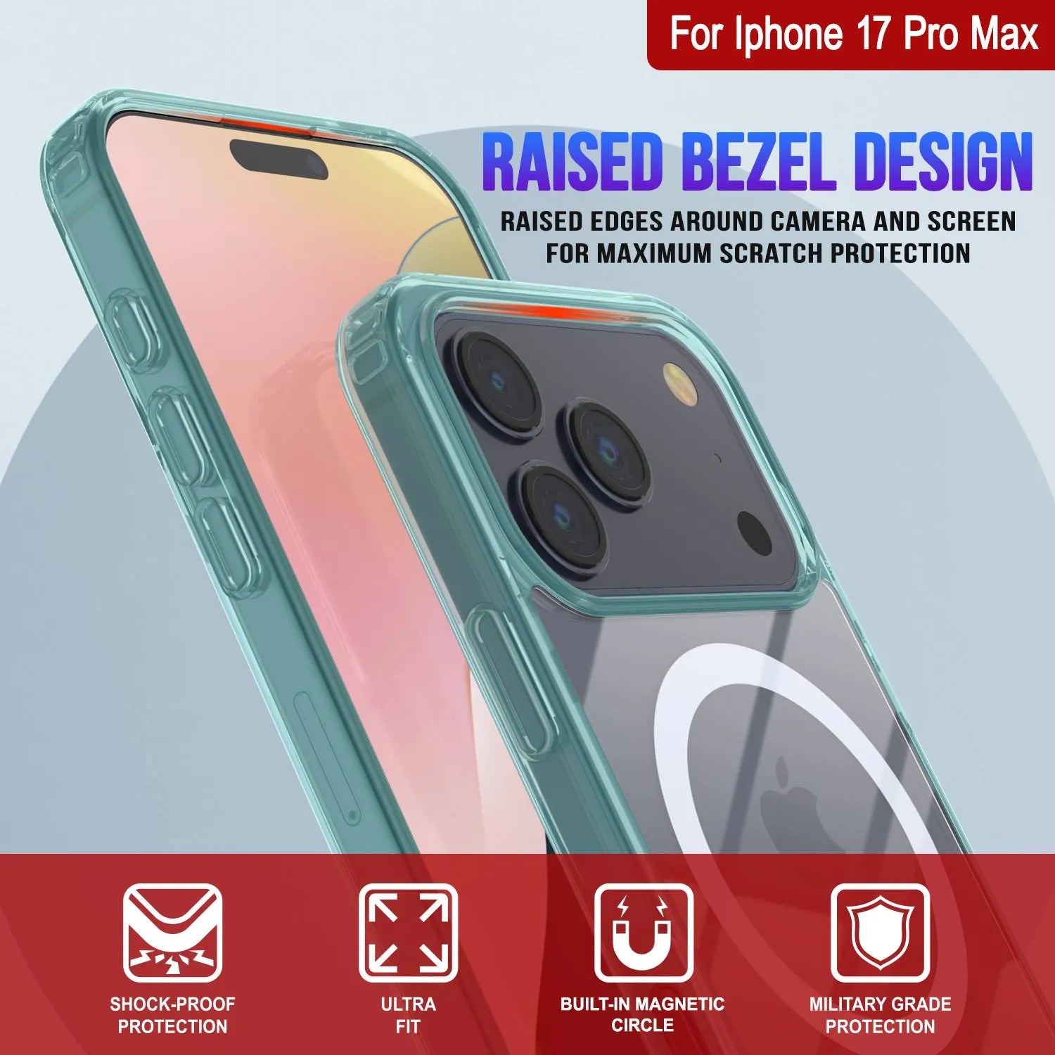 Punkcase iPhone 17 Pro Max Magnetic Wireless Charging Case [ClearMag Series][Teal]