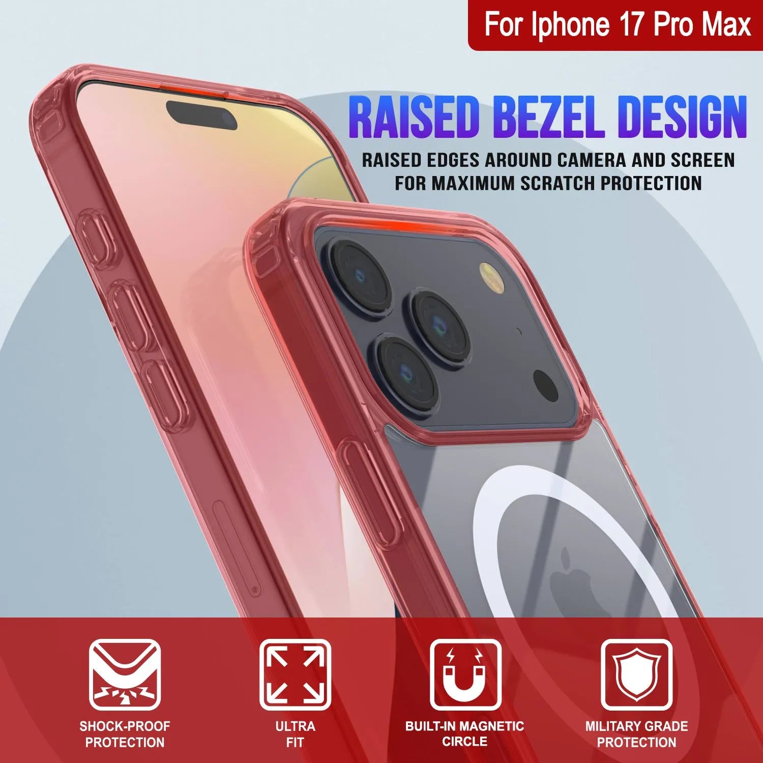 Punkcase iPhone 17 Pro Max Magnetic Wireless Charging Case [ClearMag Series][Red]