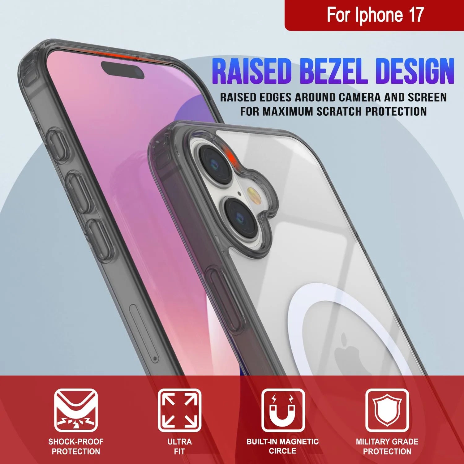 Punkcase iPhone 17 Magnetic Wireless Charging Case [ClearMag Series][Black]