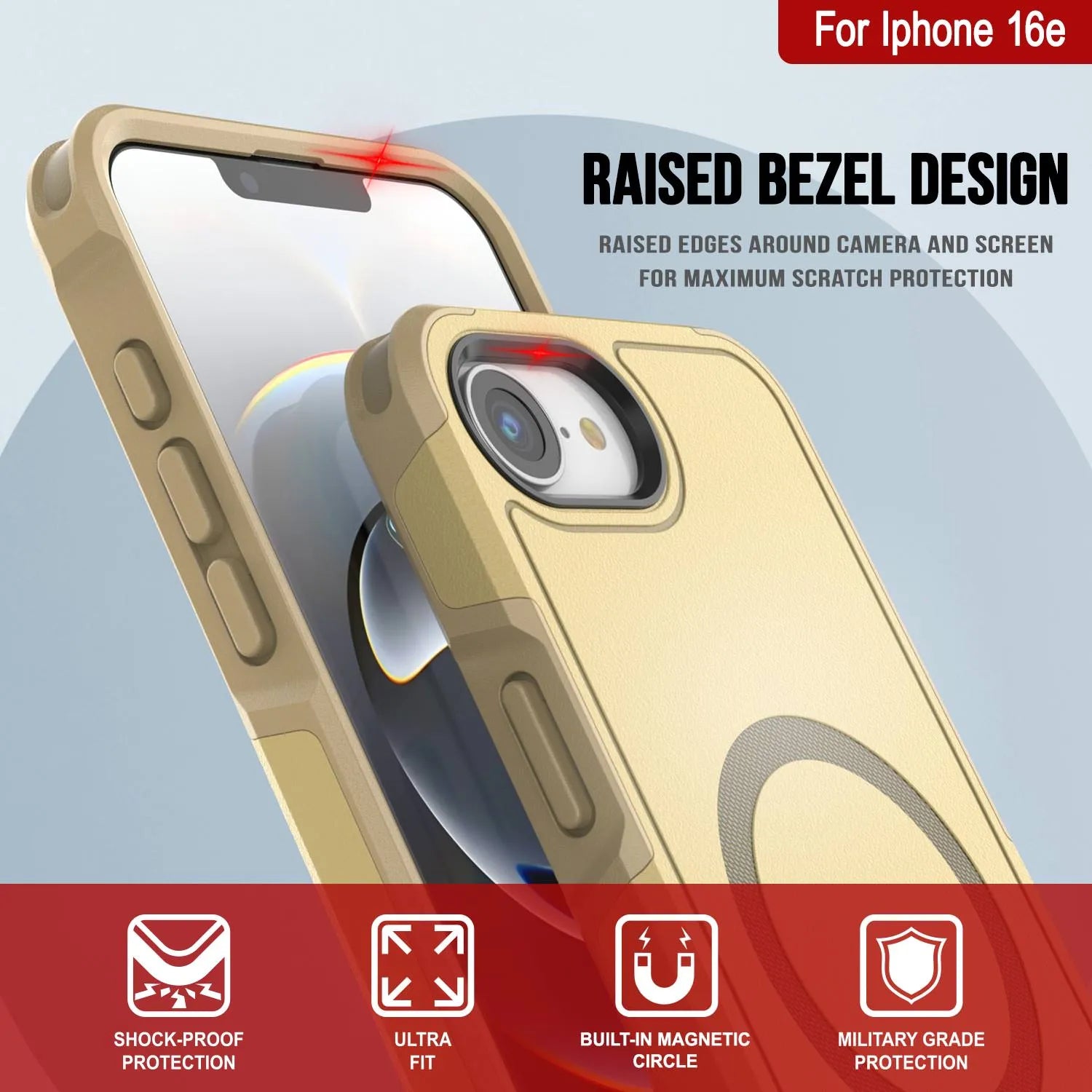 PunkCase iPhone 16e Case, [Spartan 2.0 Series] Clear Rugged Heavy Duty Cover W/Built in Screen Protector [yellow]