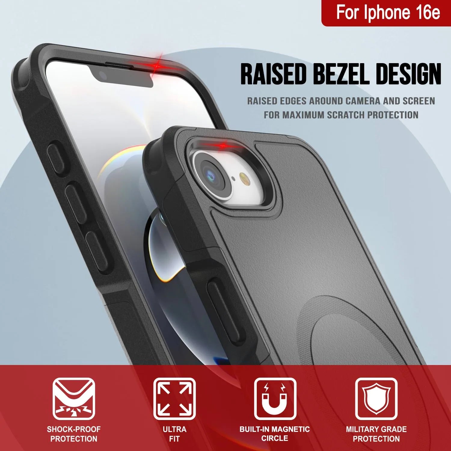 PunkCase iPhone 16e Case, [Spartan 2.0 Series] Clear Rugged Heavy Duty Cover W/Built in Screen Protector [Black]