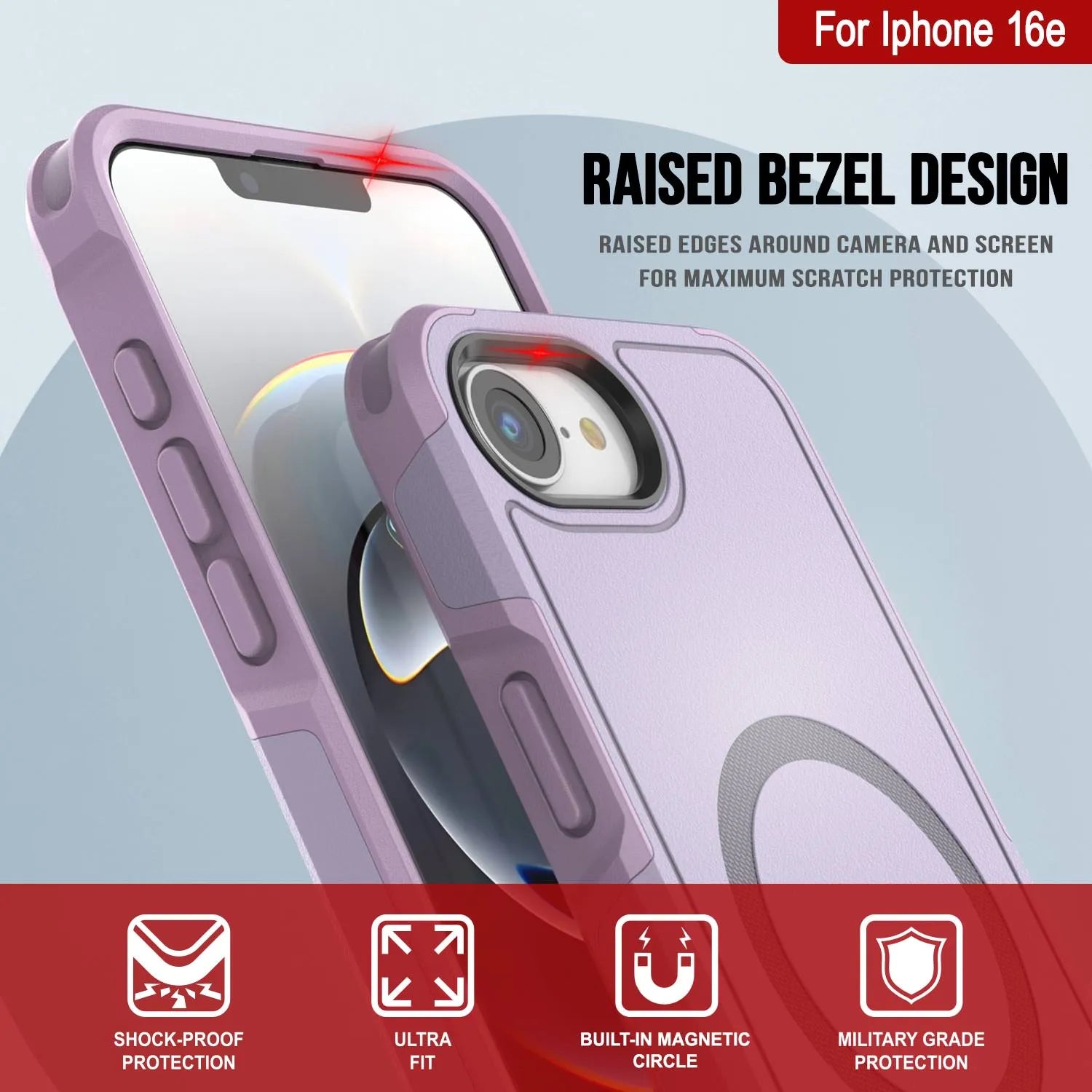 PunkCase iPhone 16e Case, [Spartan 2.0 Series] Clear Rugged Heavy Duty Cover W/Built in Screen Protector [lilac]