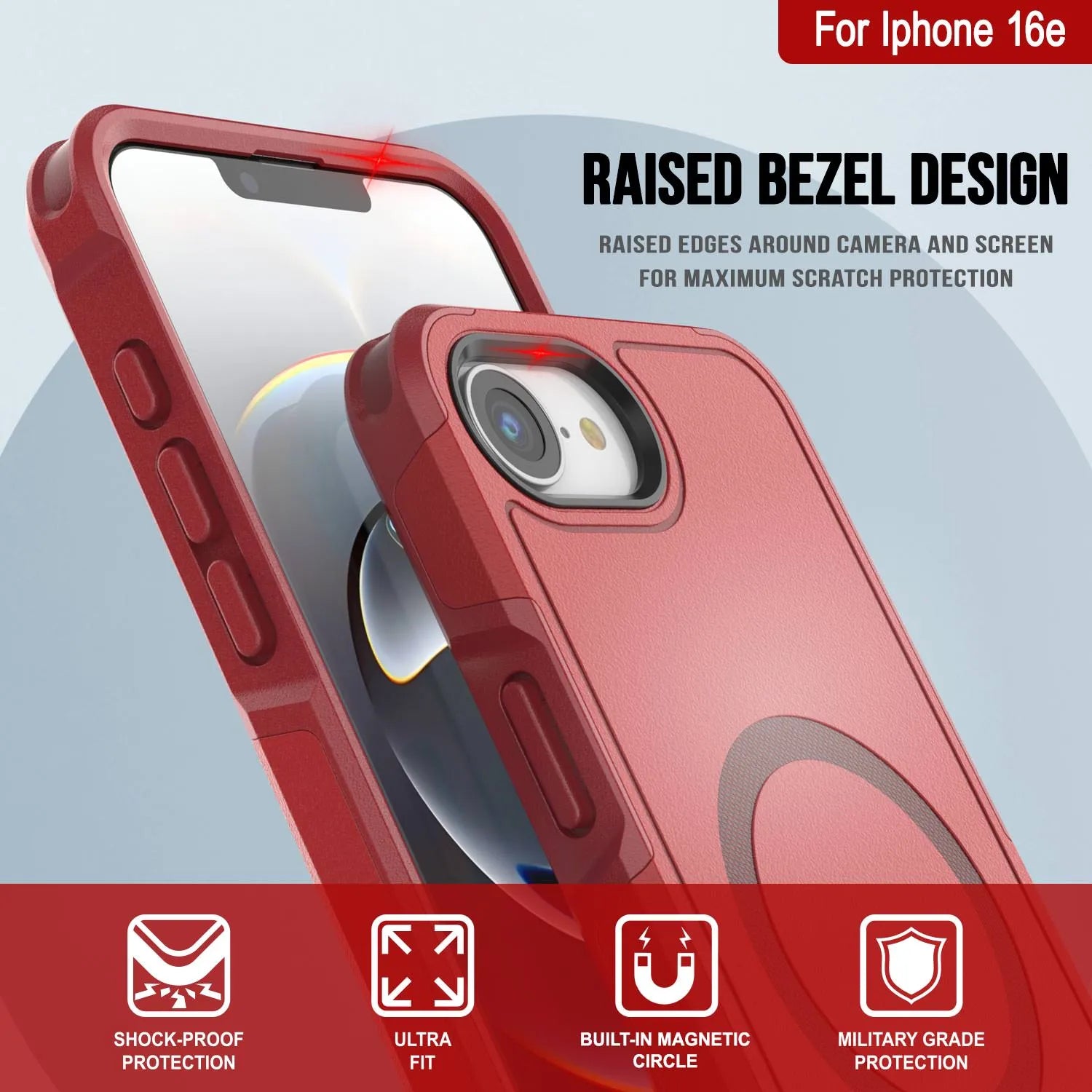 PunkCase iPhone 16e Case, [Spartan 2.0 Series] Clear Rugged Heavy Duty Cover W/Built in Screen Protector [red]