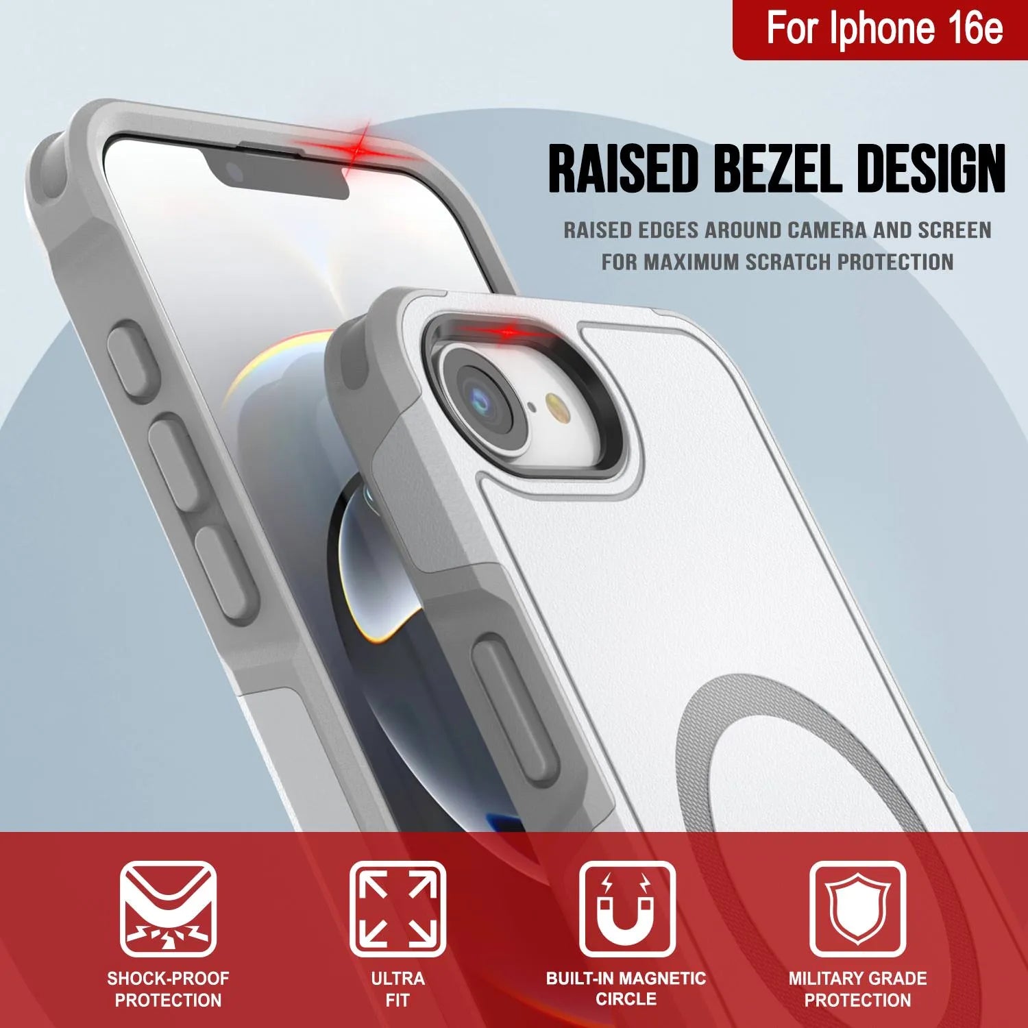 PunkCase iPhone 16e Case, [Spartan 2.0 Series] Clear Rugged Heavy Duty Cover W/Built in Screen Protector [white]