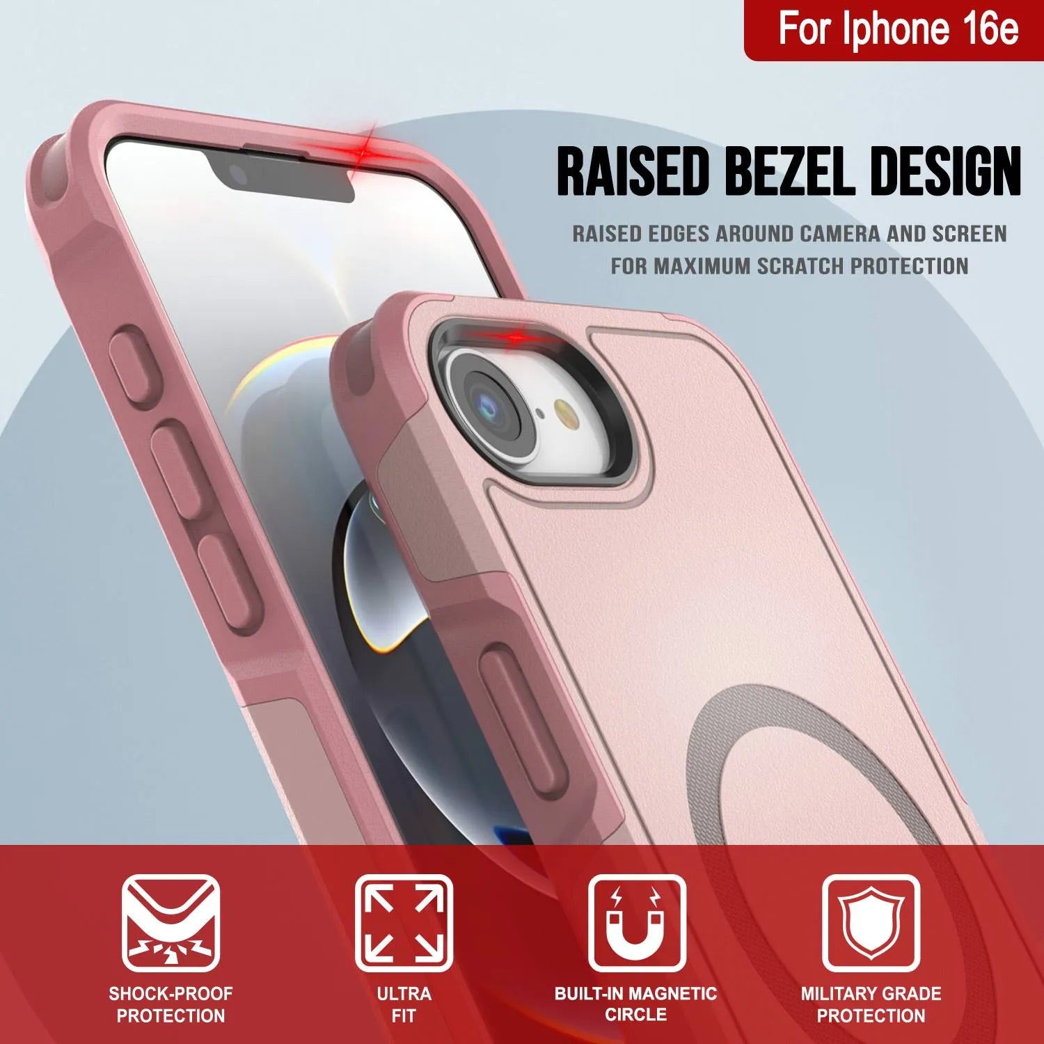 PunkCase iPhone 16e Case, [Spartan 2.0 Series] Clear Rugged Heavy Duty Cover W/Built in Screen Protector [pink]