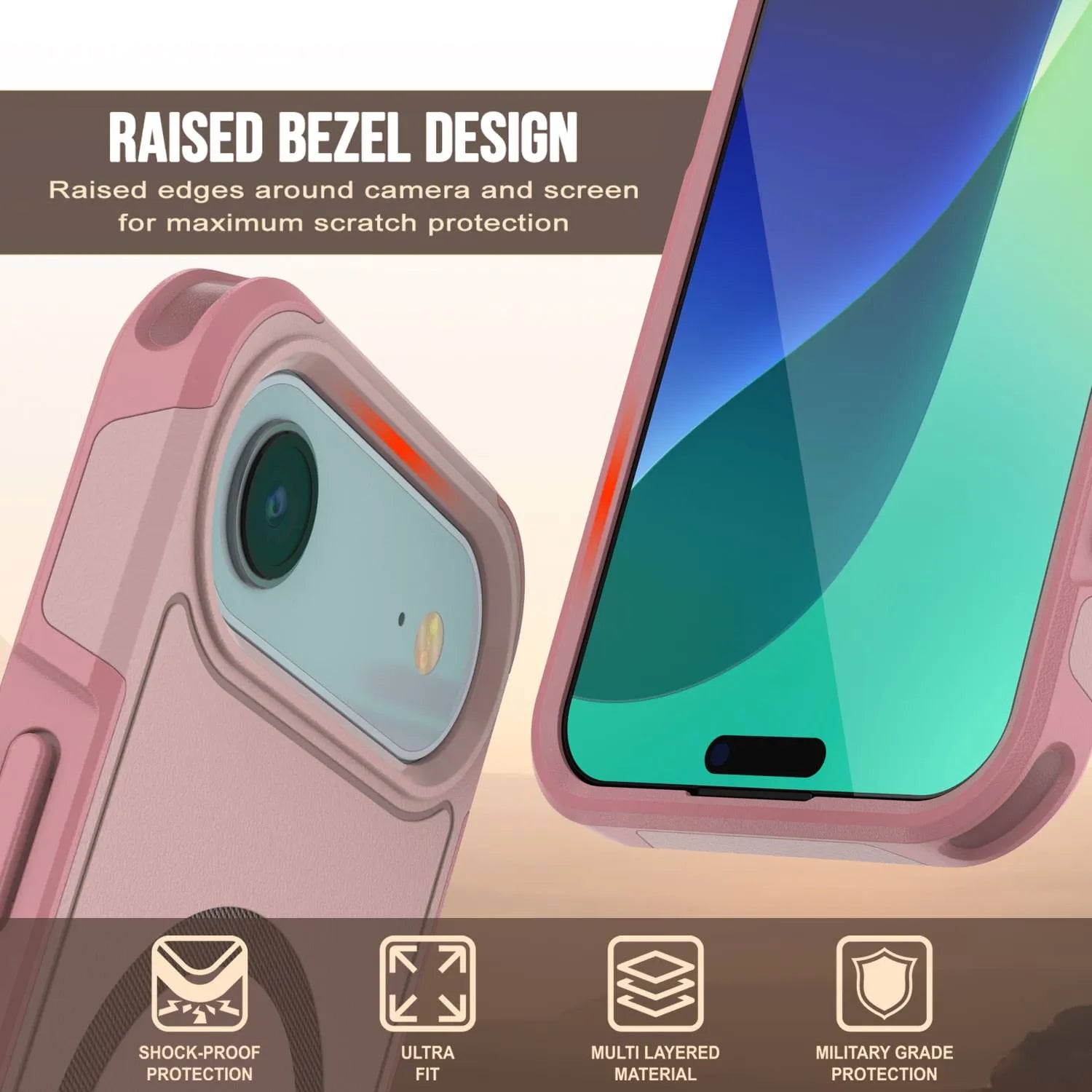 PunkCase iPhone 17 Air Case, [Spartan 2.0 Series] Clear Rugged Heavy Duty Cover W/Built in Screen Protector [pink]