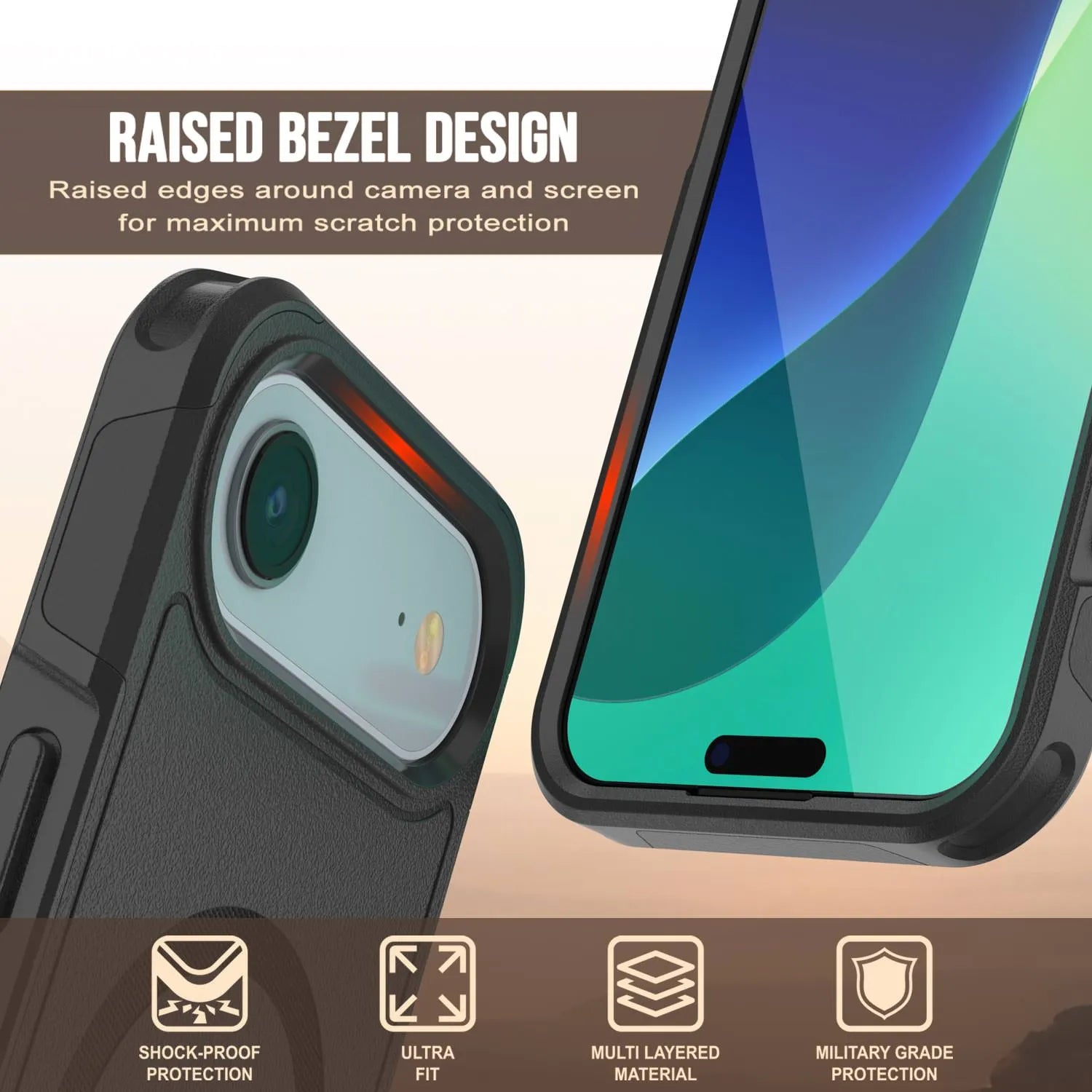 PunkCase iPhone 17 Air Case, [Spartan 2.0 Series] Clear Rugged Heavy Duty Cover W/Built in Screen Protector [Black]