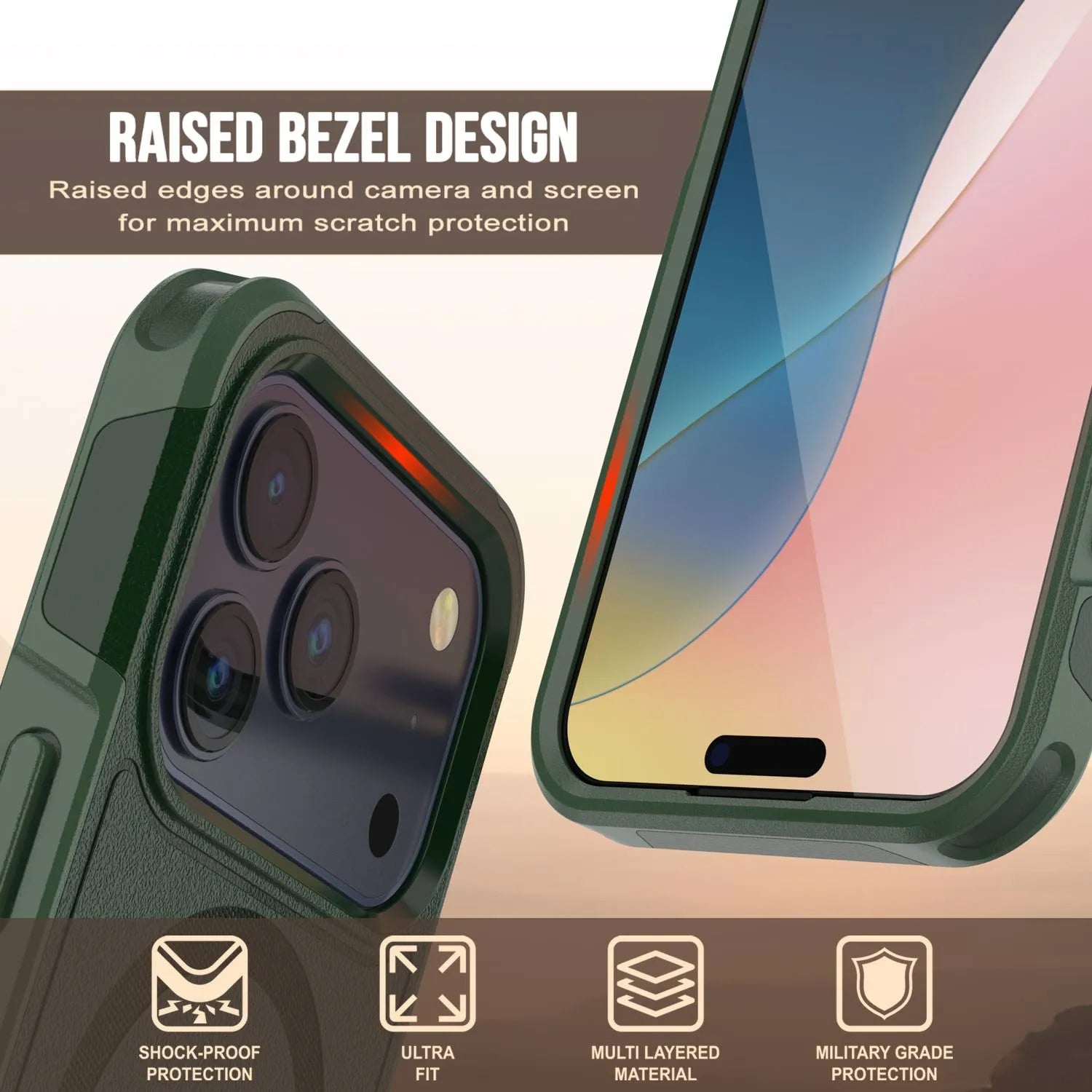 PunkCase iPhone 17 Pro Max Case, [Spartan 2.0 Series] Clear Rugged Heavy Duty Cover W/Built in Screen Protector [dark green]