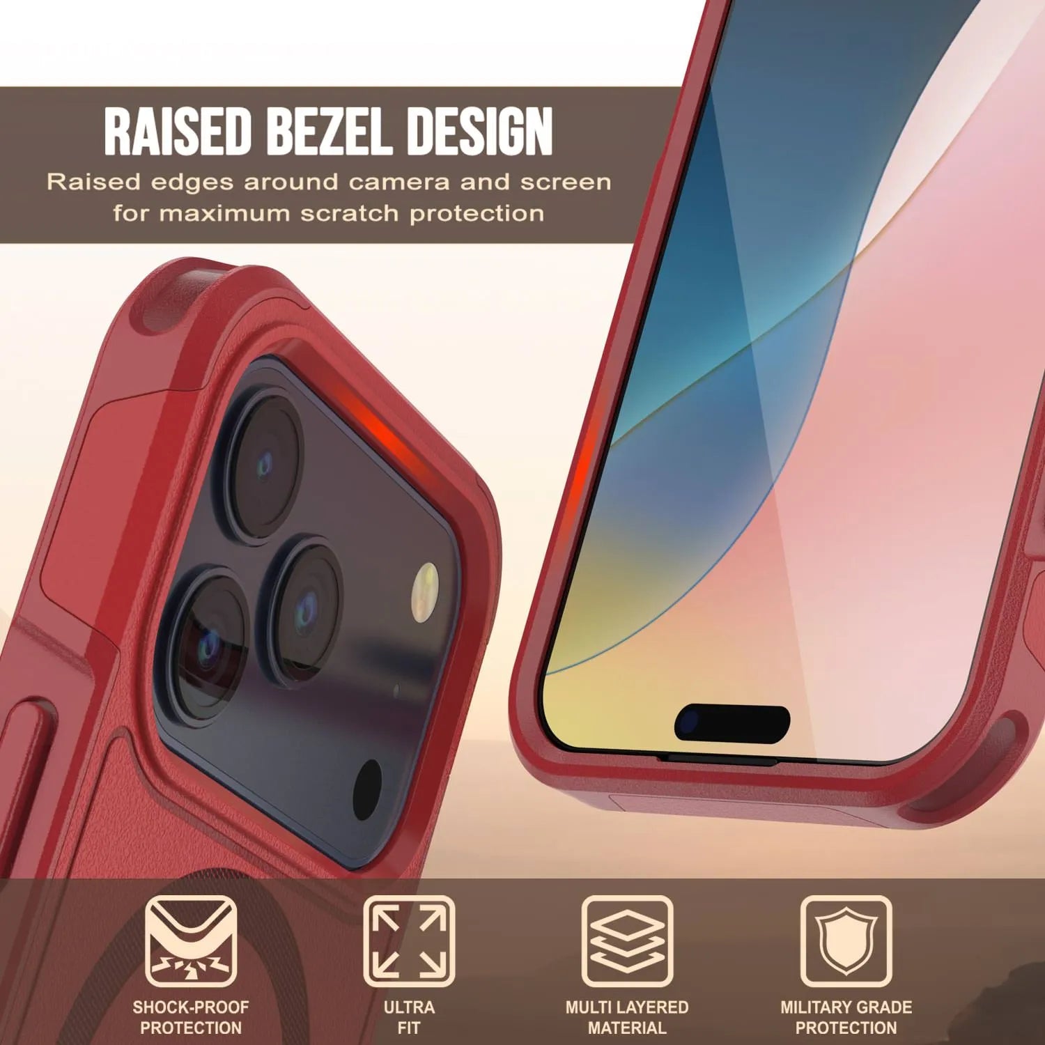 PunkCase iPhone 17 Pro Max Case, [Spartan 2.0 Series] Clear Rugged Heavy Duty Cover W/Built in Screen Protector [red]