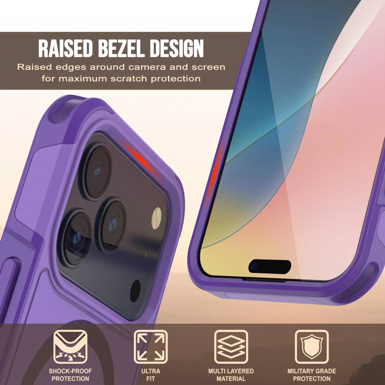 PunkCase iPhone 17 Pro Case, [Spartan 2.0 Series] Clear Rugged Heavy Duty Cover W/Built in Screen Protector [purple]