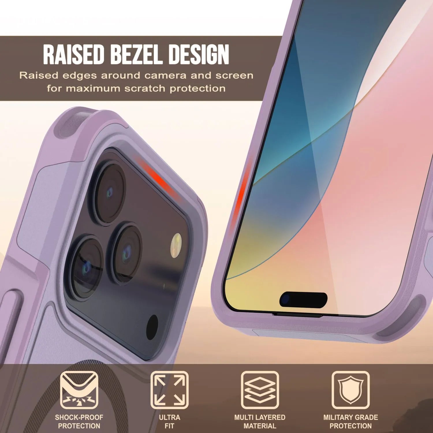 PunkCase iPhone 17 Pro Case, [Spartan 2.0 Series] Clear Rugged Heavy Duty Cover W/Built in Screen Protector [lilac]