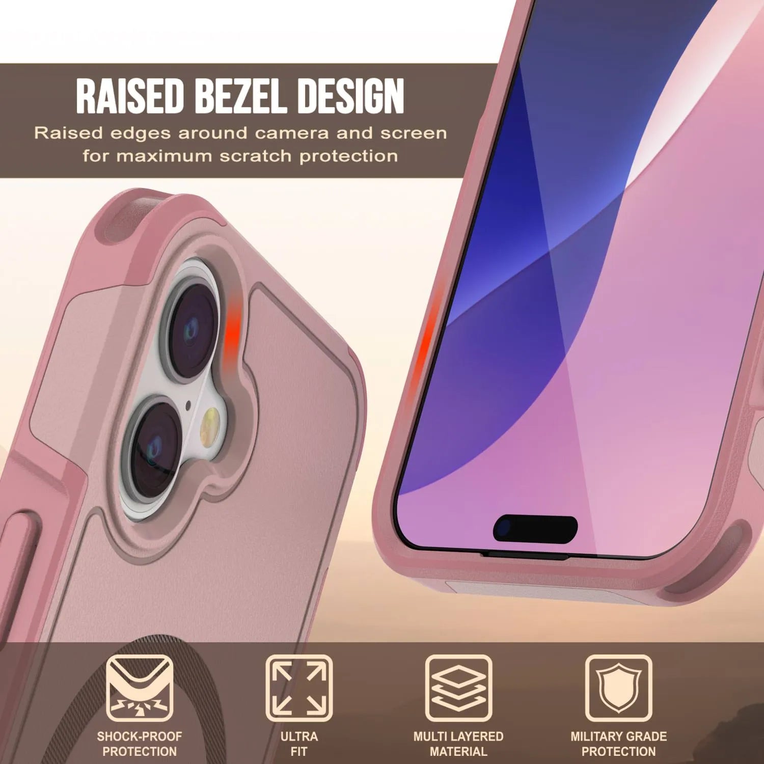 PunkCase iPhone 17 Case, [Spartan 2.0 Series] Clear Rugged Heavy Duty Cover W/Built in Screen Protector [pink]