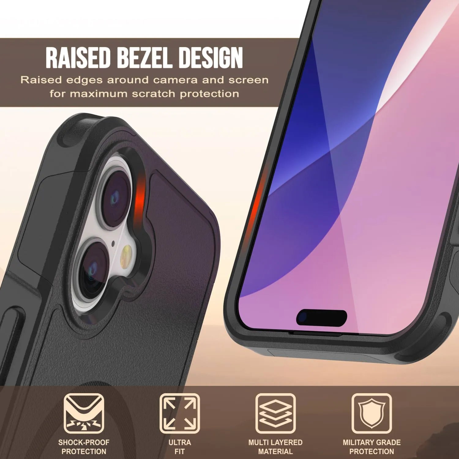 PunkCase iPhone 17 Case, [Spartan 2.0 Series] Clear Rugged Heavy Duty Cover W/Built in Screen Protector [Black]