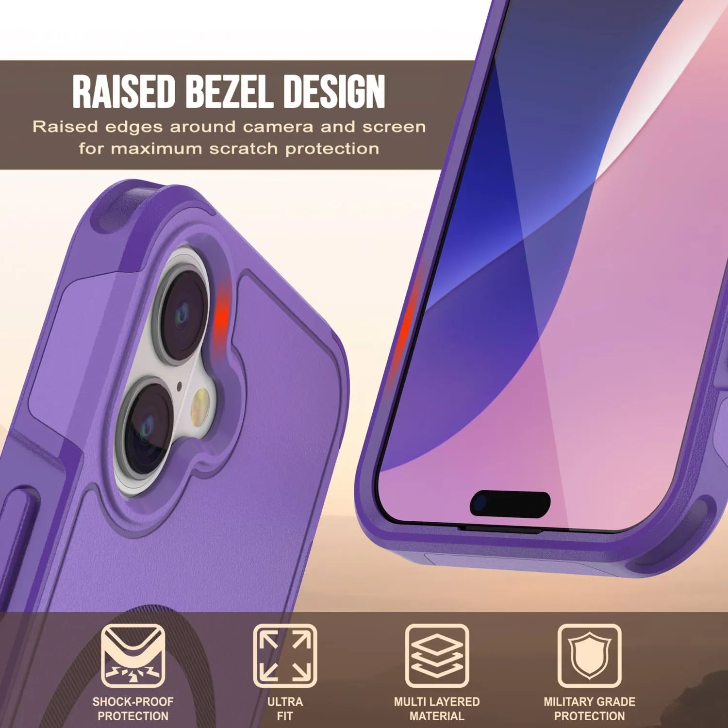 PunkCase iPhone 17 Case, [Spartan 2.0 Series] Clear Rugged Heavy Duty Cover W/Built in Screen Protector [purple]