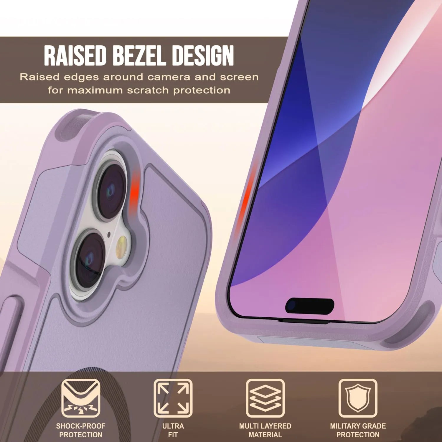 PunkCase iPhone 17 Case, [Spartan 2.0 Series] Clear Rugged Heavy Duty Cover W/Built in Screen Protector [lilac]